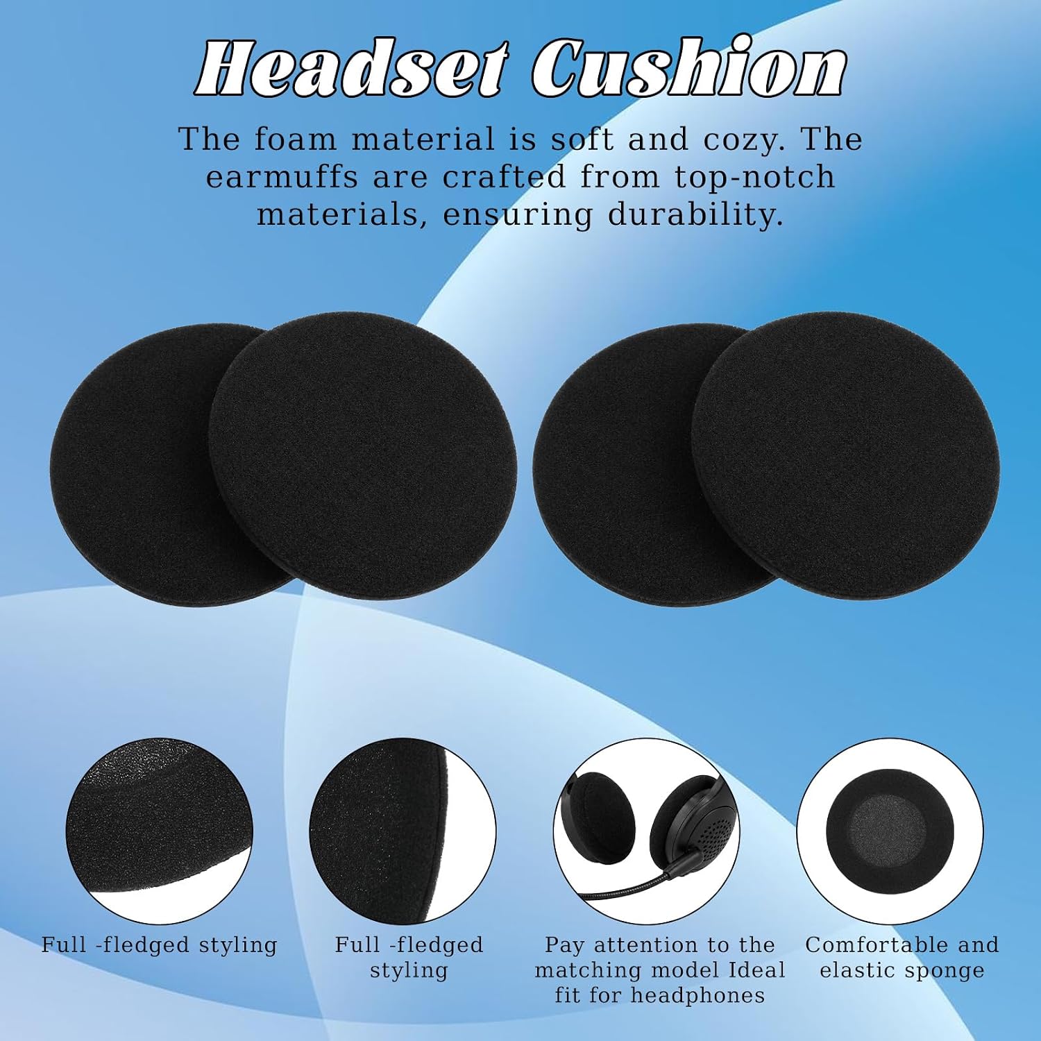 10 Pack 55mm Headphone Earpads Replacement Cushions, Black Sponge Headset Ear Cushions Soft Headphone Pads Replacement for Most Standard Size Office Telephone Headsets Daily Use Maintenance image 3