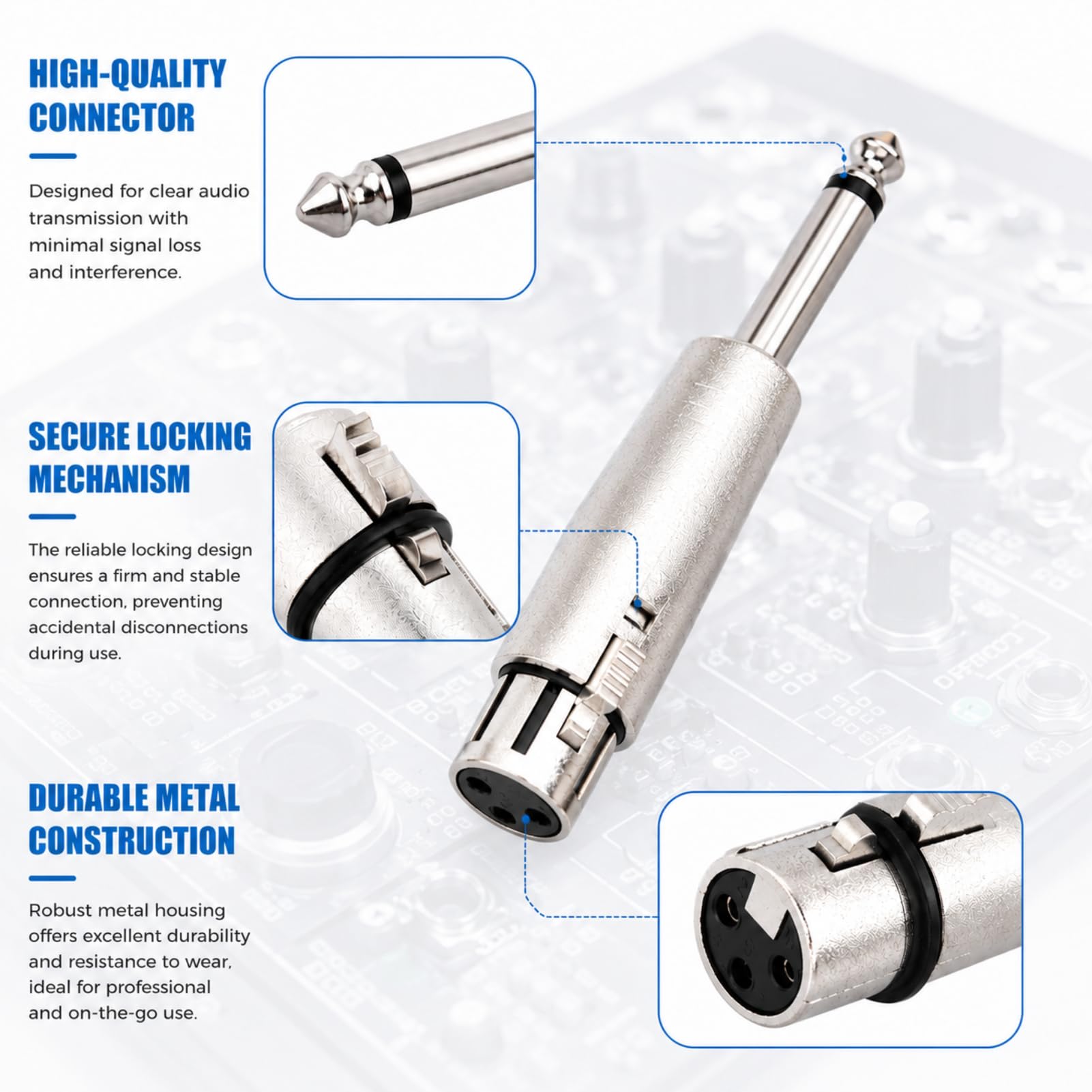 2 Stück XLR auf 6,35mm Adapter, XLR Buchse auf Klinke, Klinke Stecker Buchse 3 Pin Audio Adapter Metallgehäuse symmetrische Signalübertragung kompatibel mit Mischpult Mikrofon Verstärker Studio Bühne
