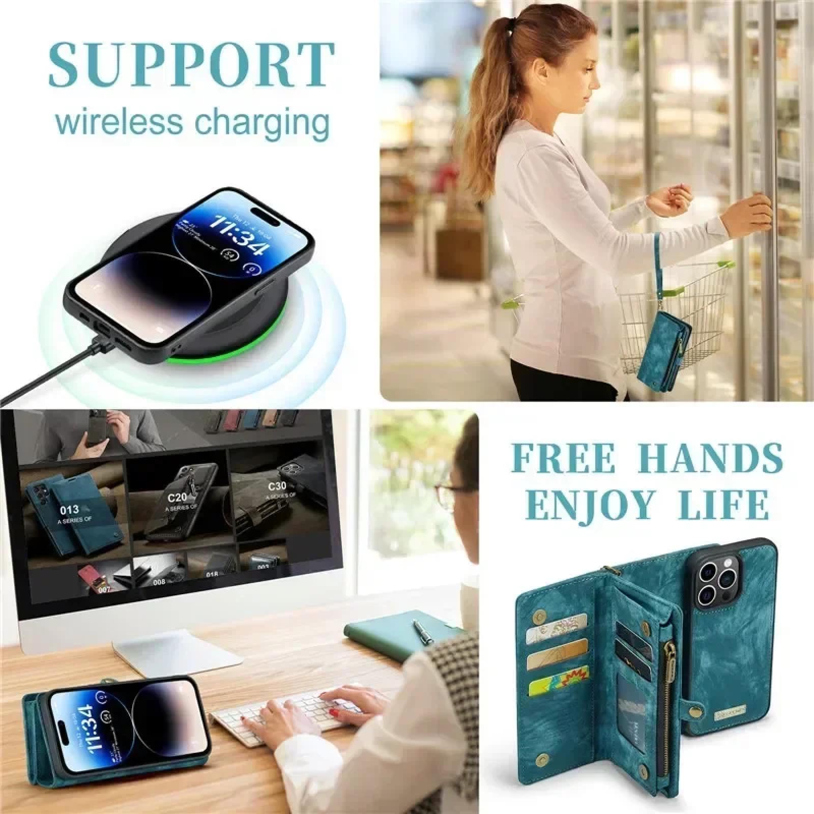 Für iPhone 15 Magnetische Flip-Leder-Handyhülle mit Reißverschluss, Brieftasche, Kartenhülle (für iPhone 15/schwarz)