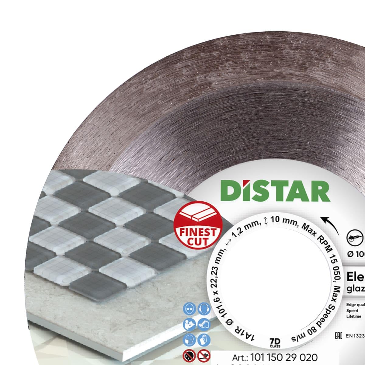 Distar Elegant Diamond Cutting Disc, 100 mm, 1.2 mm Thick, for Glazed Tiles and Porcelain Stoneware, Green and silver - Image 2
