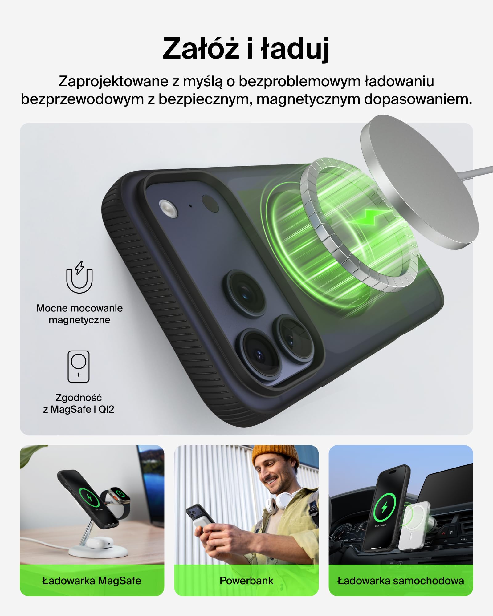 Belkin SheerForce Grip Zgodne z MagSafe Etui na Telefon iPhone 17 Pro Max, Niskoprofilowe z Antypoślizgowymi Bokami – Magnetyczne, Przezroczyste i Odporne na Uderzenia Etui do iPhone'a – Czarne
