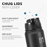 Fanhaw 20 Oz Insulated Stainless Steel Water Bottle with 1 Lid (Chug Lid) - For Kids, Women, Men | Leak & Sweat Proof with Anti-Dust Lid (Black)