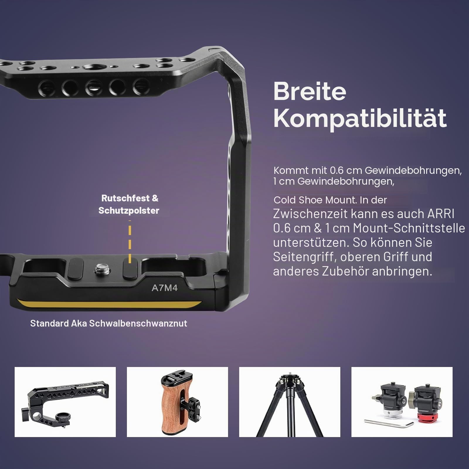 A1/A9 II/A7R4A/Alpha 7S III/ILCE-7M4/A7R4 Kamerakäfig, A7S3/A7SM3/A7S III/A7R IV Käfig mit Cold Shoe Mount für ARCA und kompatibel mit ARRI 3/8 Zoll Schnittstelle für Filmemachen