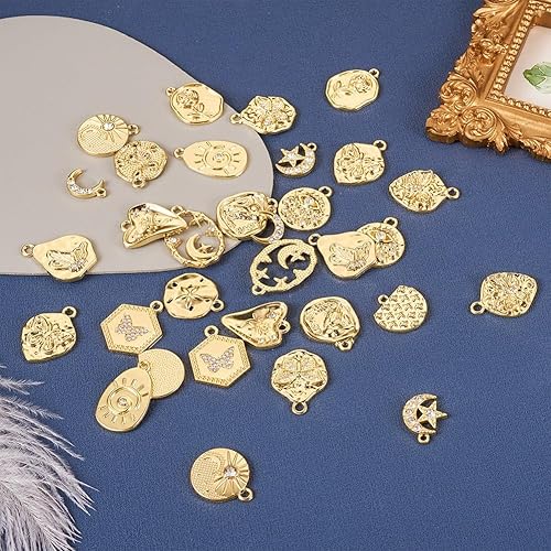 Miniatura 5 de Mega Pet 36 dijes de aleación de diamantes de imitación chapados en oro, diamantes de imitación de metal con formas mixtas, mariposa, luna, flor,