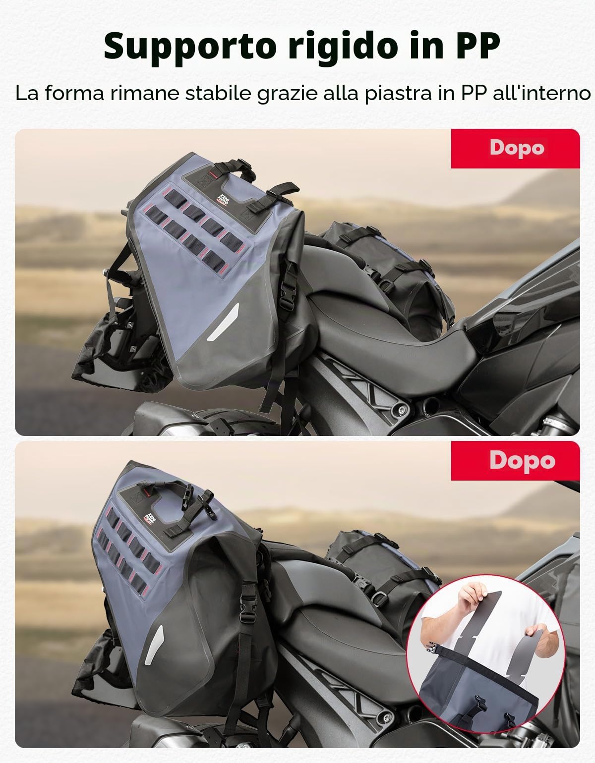 KEMIMOTO Borse Laterali Moto Impermeabili IPX6, Borsa Moto da Viaggio in PVC Morbido per Set 30L (15L x 2), Borse da Sella e da Coda Senza Supporto per Enduro Adventure e Motocicletta Dual Sport