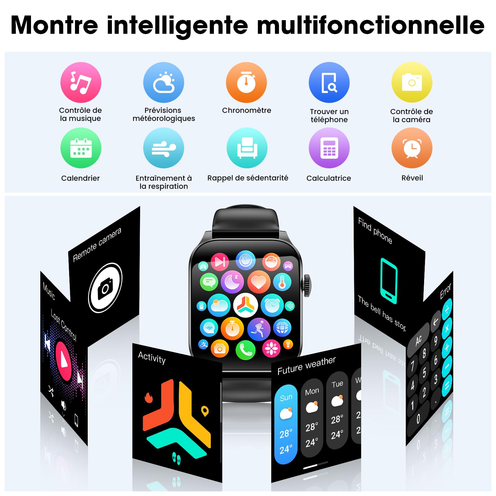 Smartwatch Uomo Donna, 1,91"Schermo Curvo HD Orologio, Chiamate Bluetooth, Sportwatch con 100+ Modalità Sportive, Cardiofrequenzimetro/Monitoraggio sonno/Contapassi, Impermeabile IP67 con Android IOS