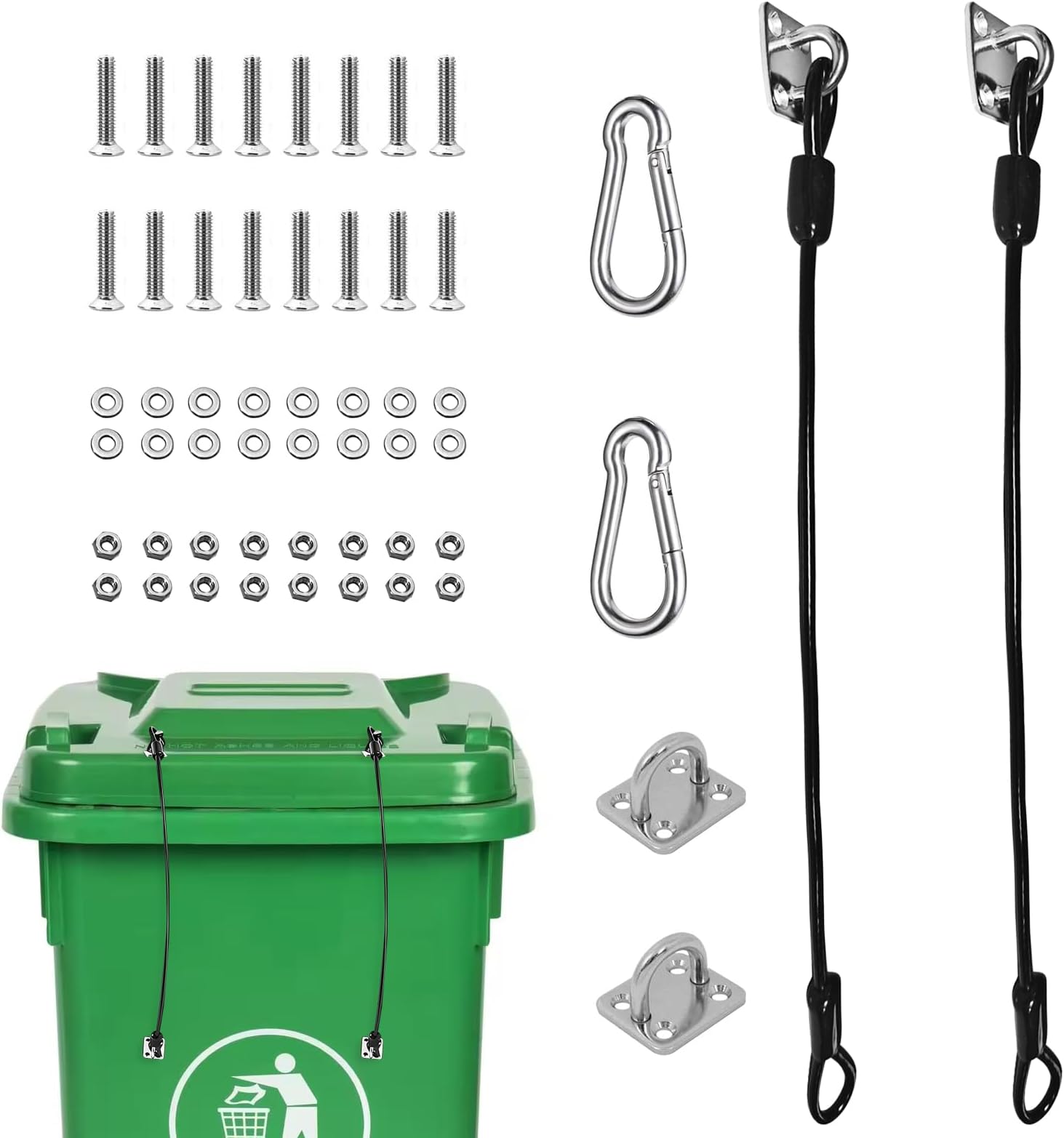 2 PCS Wheelie Bin Locks, Universal Trash Can Lid Lock Metal Double Claw Trash Can Lock Strap for Animals Wind and Spilling