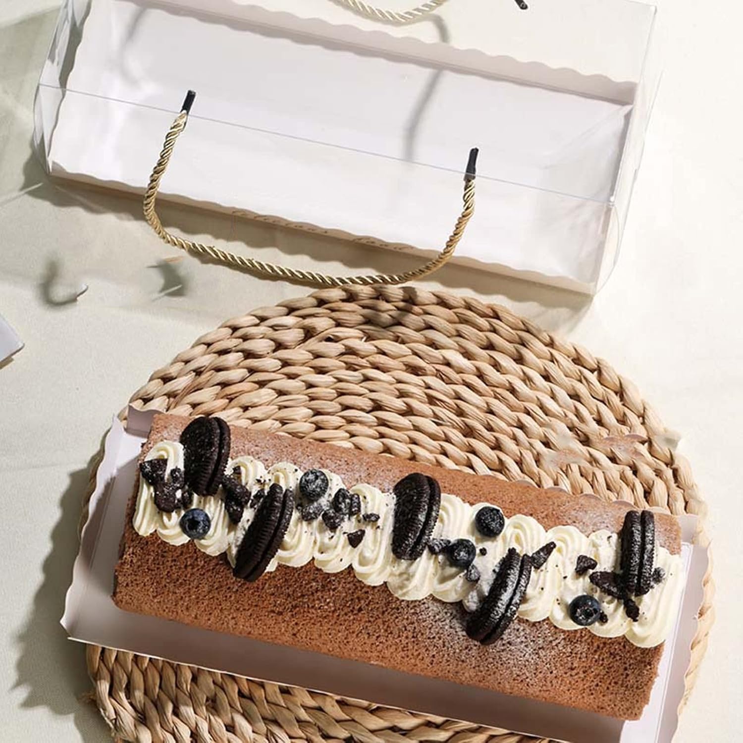 50 Pcs Clear Cupcake Boxes 9 x 3 x 3 Inch Clear Cake Box with Handles Plastic Rectangular Cupcake Containers Clears Gable Boxes Bakery Cake Box for Cakes Packaging Dessert Biscuits