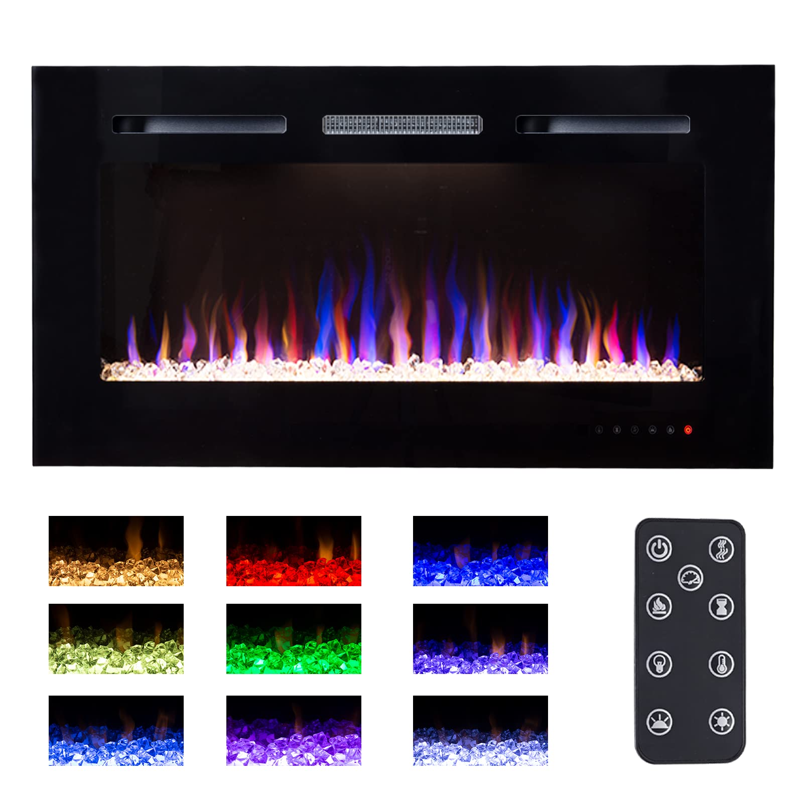 STHROUGH Electric Fireplace Insert, Recessed and Wall Mounted Electric