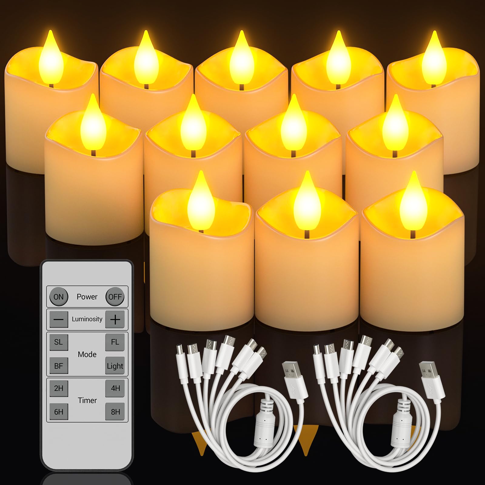 SoulBay Rechargeable Tea Lights, 12pcs Flameless Battery Tea Lights Candles Flickering with Remote Control and Timer, Electric Tealights for Home Room Party Halloween Christmas Decor — image 1