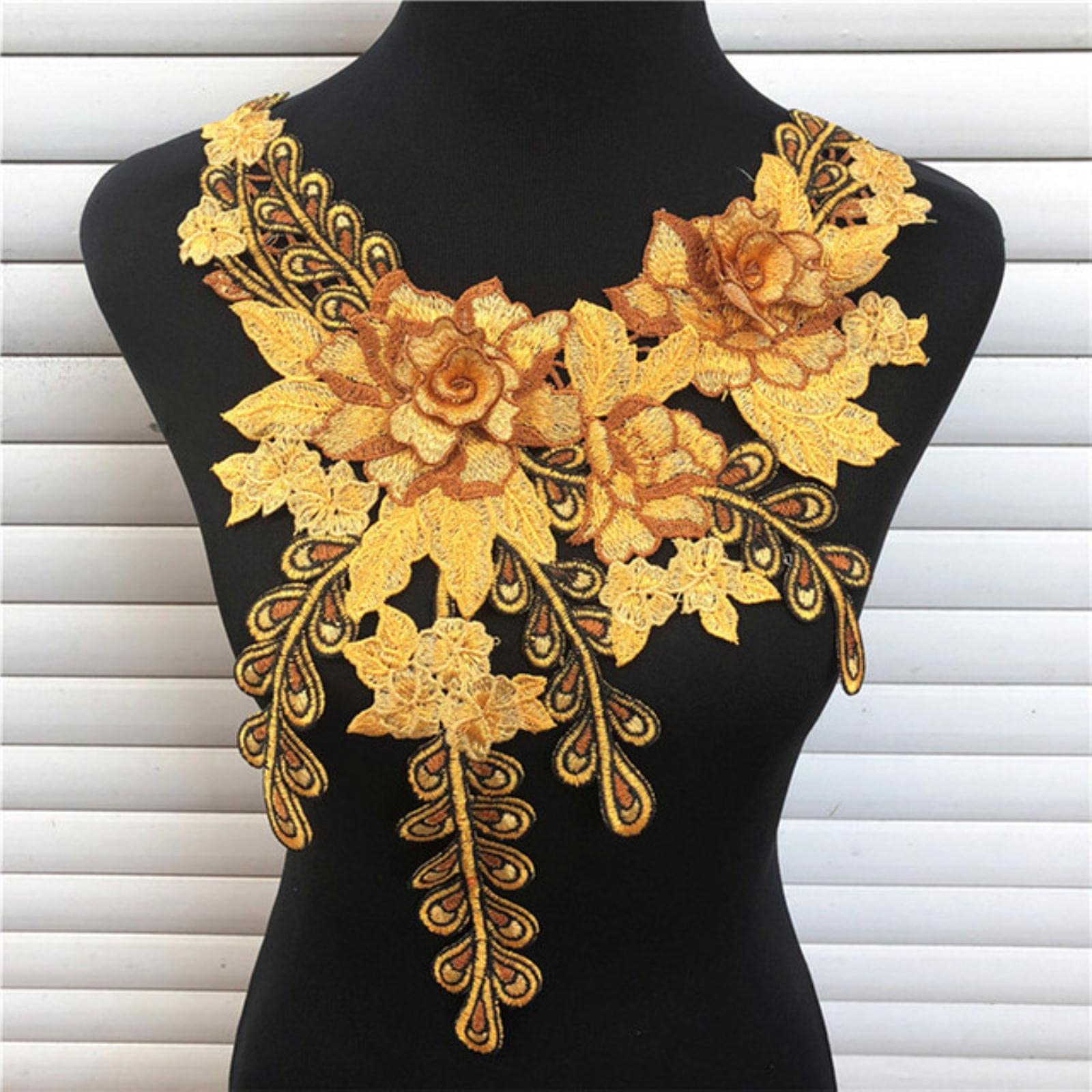 X 1 Paire D'applique Dentelle Guipure-dentelle Fine Floral Doré T13 - Un Grand Marché