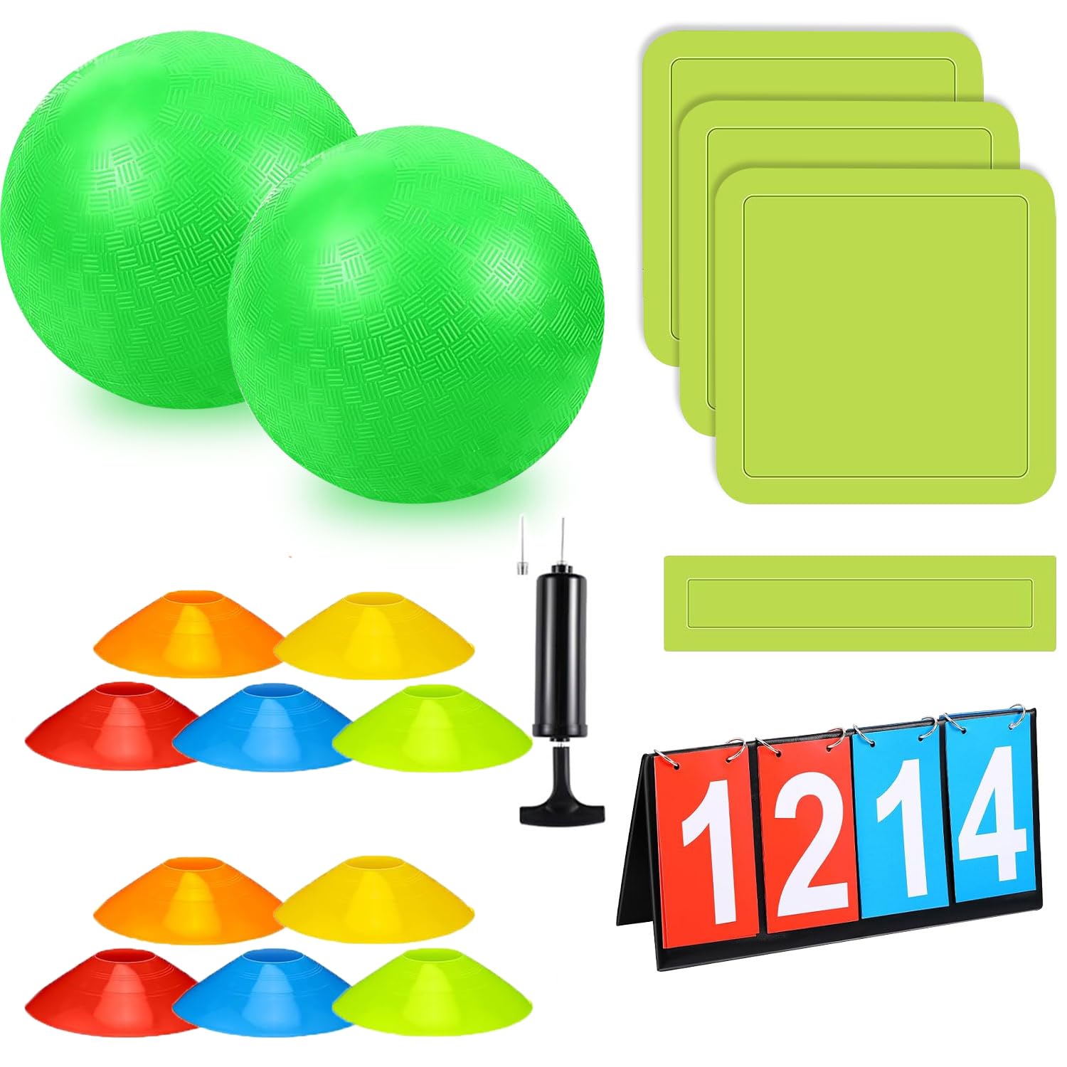Huaerle Il set da 18 pezzi include 2 palline per parco giochi con pompa ad aria, 4 basi in gomma, 10 coni Foul Line e un tabellone segnapunti per ragazzi ragazze adulti parco giochi scuola cortile