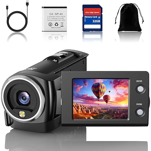 Yatao UHD 2K Digital Video Camcorder, 48MP Vlogging Camera for YouTube with Webcam Mode – 16X Digital Zoom, 2.4'' 270° Rotation Screen, 32GB Card, 2 Rechargeable Batteries, Recording While Charging