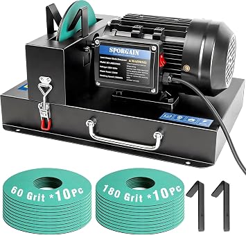 SporGain Lawn Mower Blade Sharpener 2/3 HP, Lawnmower Blade Sharpener with 20 Sandpapers 60/180 Grit, Heavy-Duty Mower Sharpening Machine for High/Low Lift, Gator & Flat Blades