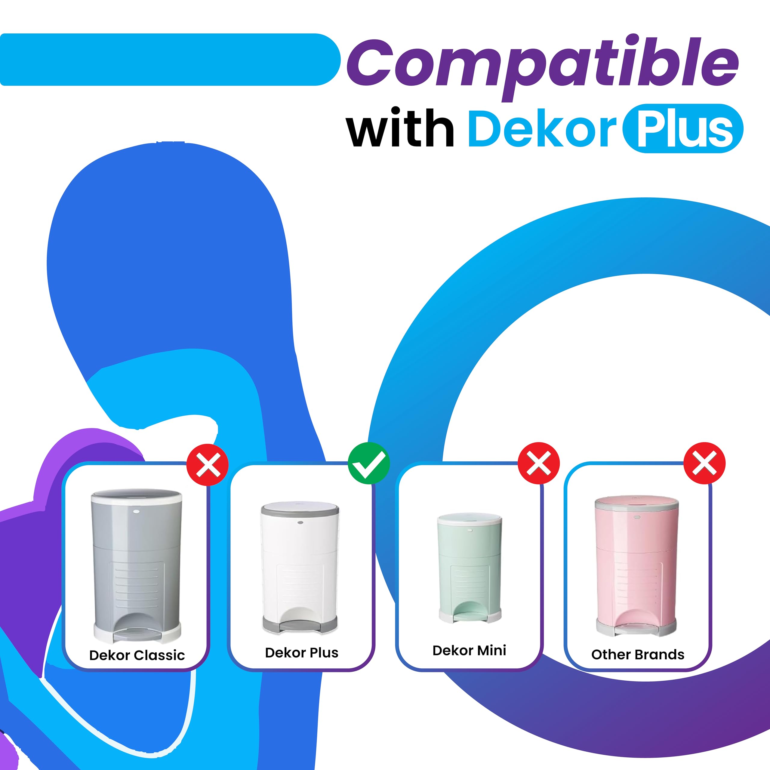 Paquete de 5 forros de recambio de pañales para cubos de pañales DEKOR PLUS con 30% de grosor extra con potente eliminación de olores a prueba de fugas, aroma a polvo con capacidad para hasta 2500