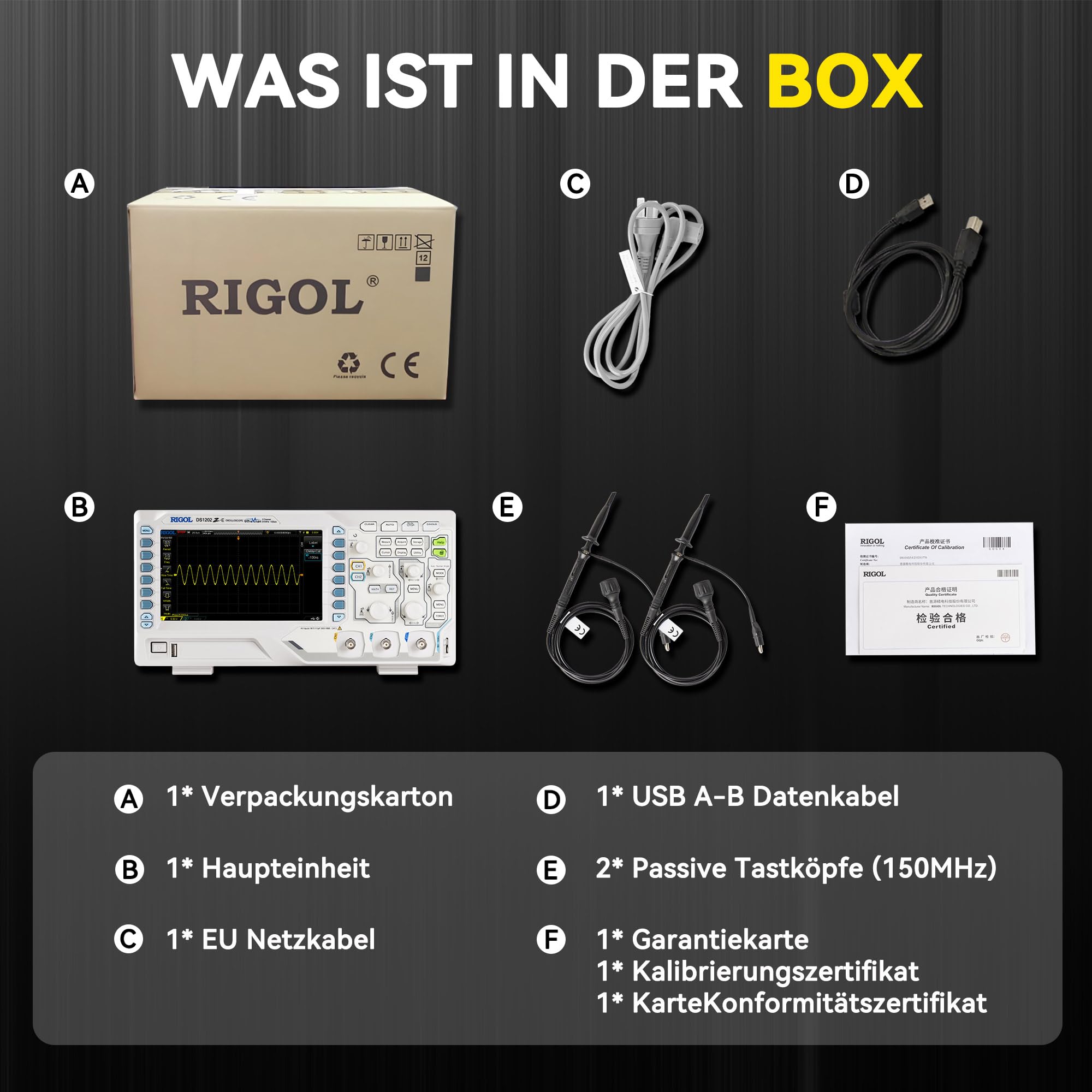 RIGOL Oszilloskop,DS1102Z-E Labor-Oszilloskop,100MHz, 2 Analogkanäle+EXT, 7-Zoll TFT-Display,Unterstützt Wellenformaufzeichnung und -wiedergabe.,Für Entwicklung,Reparatur und Laborschulungen