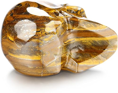Vista 5 de Skullis Calavera de cristal de ojo de hierro de tigre de 2.0 pulgadas, escultura de arte fino de piedras preciosas talladas a mano, estatua