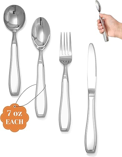 Utensilios con peso de 4 piezas para temblores y parkinson (7 onzas cada uno), cubiertos de peso para temblores de manos, utensilios con peso para