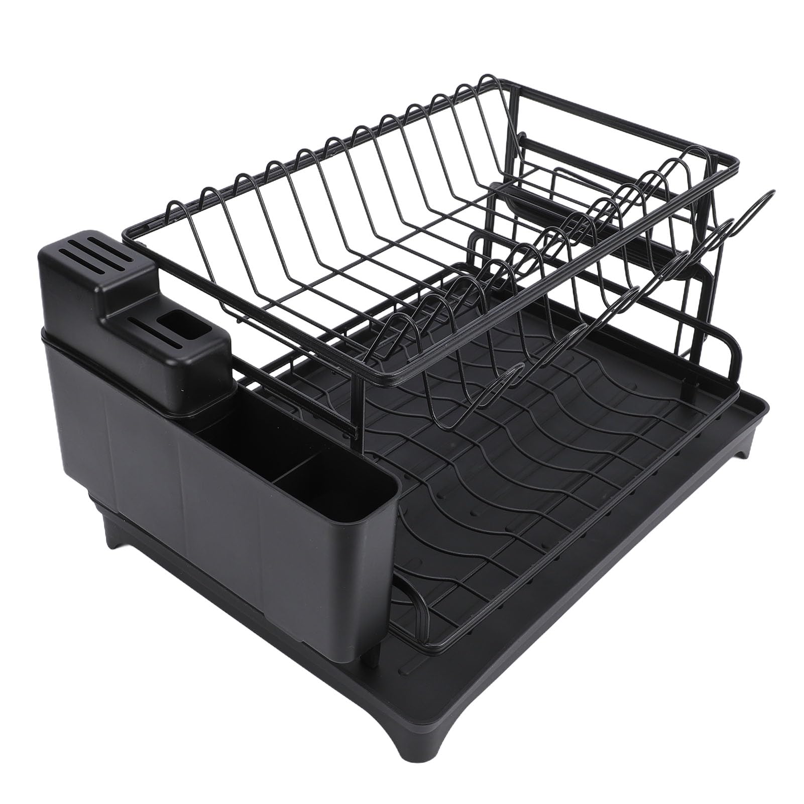 Cocoarm Doppelschichtiges Küchenregal, Abtropfgestell, Arbeitsplatten-Geschirrorganisator aus Kohlenstoffstahl mit Utensilienhalter und Abtropfschale, 16,54 X 11,81 Zoll für Kleine Küchen, Wohnungen
