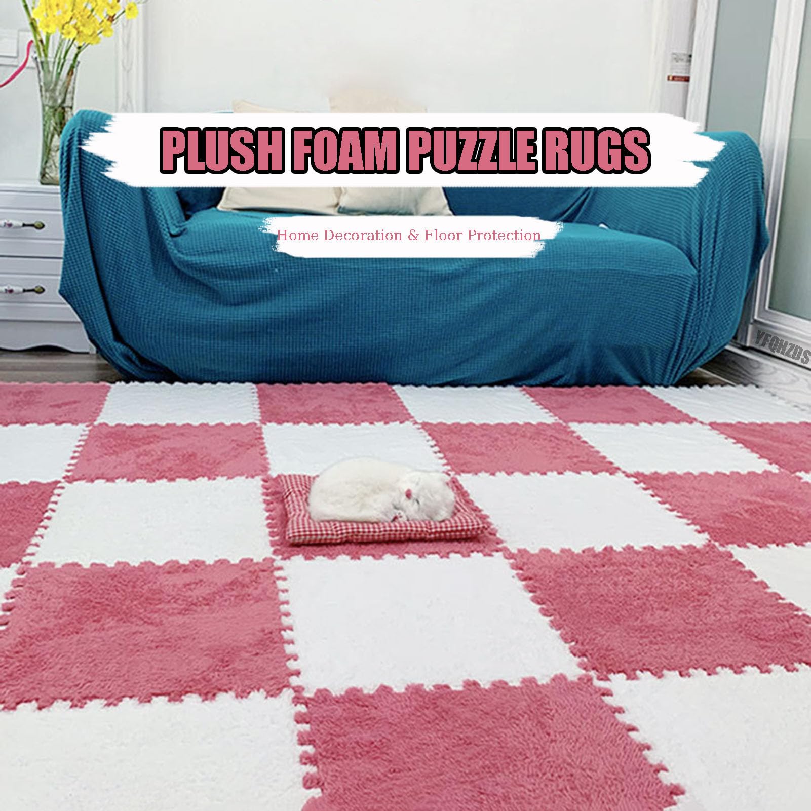 Piankowe płytki podłogowe 18 szt. pluszowa mata puzzle 30 x 30 cm blokujące kwadratowe płytki piankowe miękkie antypoślizgowe dywany dywan bezpieczny pokój zabaw i sypialnia podłoga różowa + czerwona