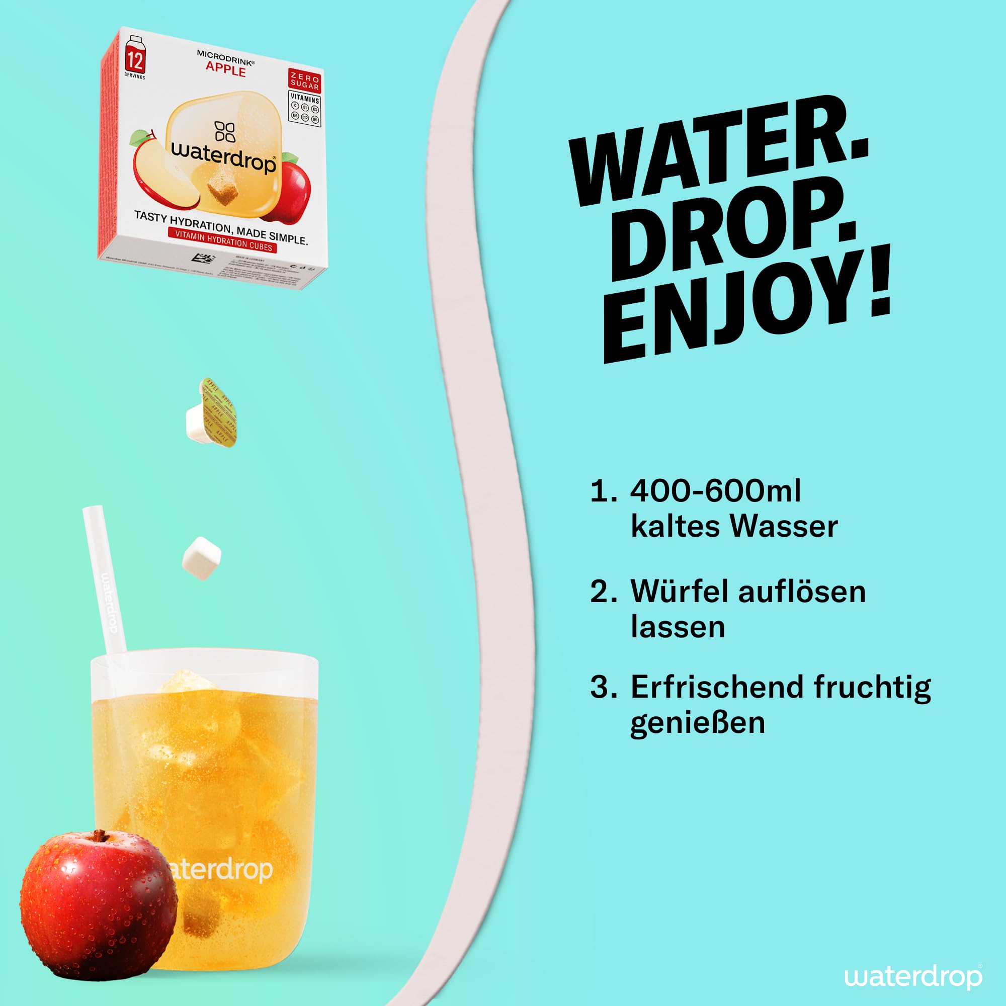 waterdrop® Apfel & Beeren Mix – 48 Waterdrop Würfel in 4 verschiedenen Sorten – Zuckerfreier Durstlöscher & Alternative zu Getränkesirup und Geschmackspulver – Flavour Drops - Microdrink Set