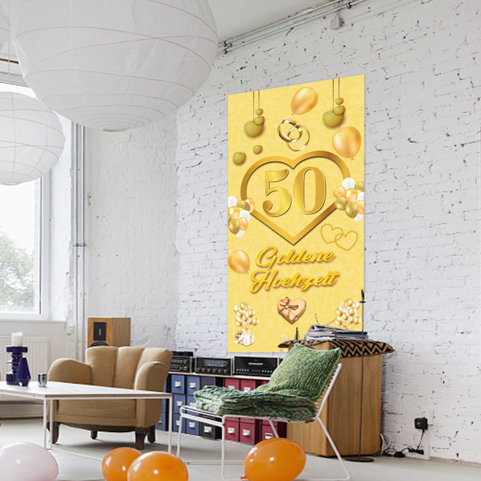 50. Goldene Hochzeit Banner – Elegantes Polyester-Banner 180x90 Cm Mit Goldenem Design, Perfekt Für Innen & Außen