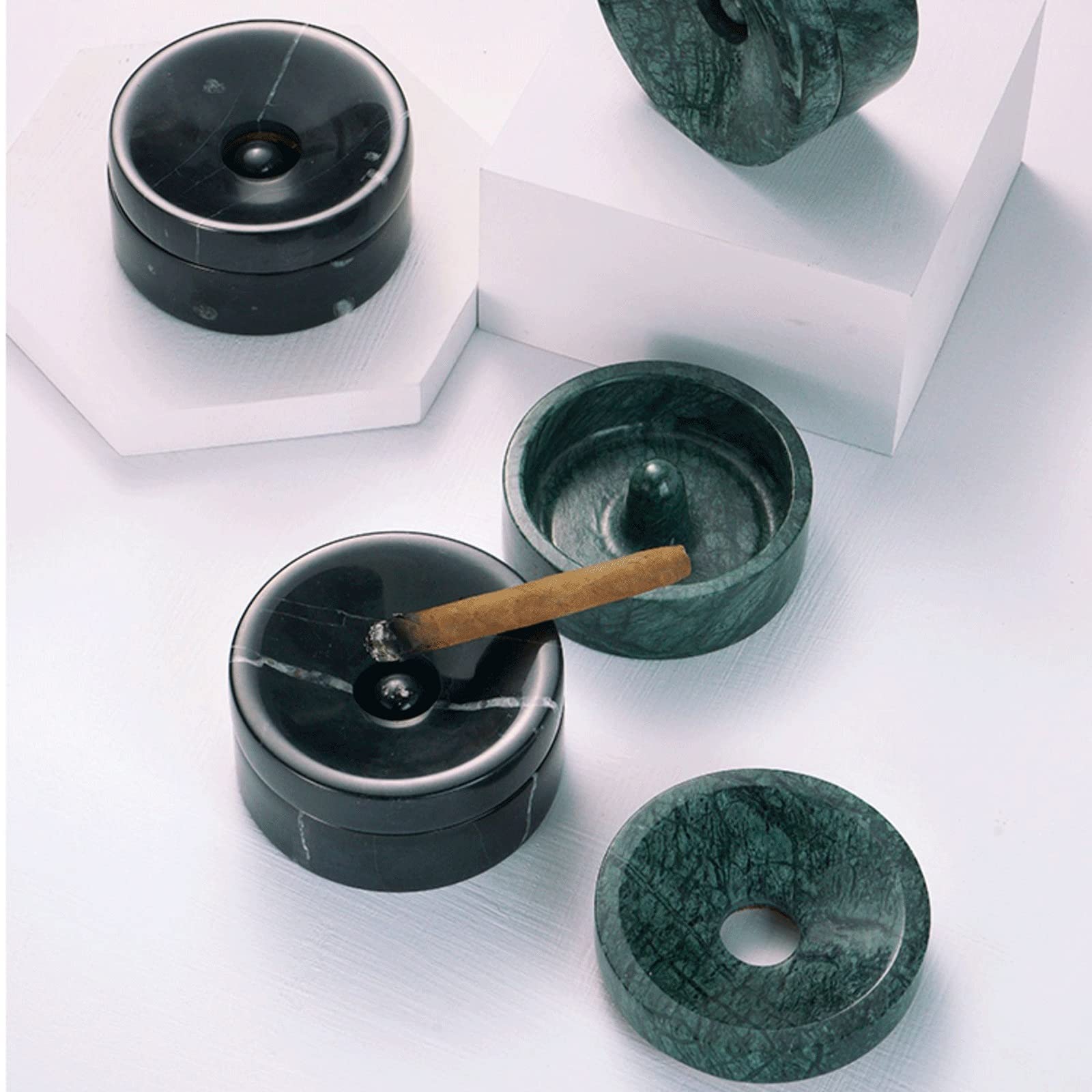 Popielniczka naturalna marmurowa wiatroszczelna popielniczka z pokrywką 3,9 cala przenośna popielniczka wewnątrz/na zewnątrz/stolik kawowy/popielniczka (ciemna/zielona/czarna) popielniczka domowa