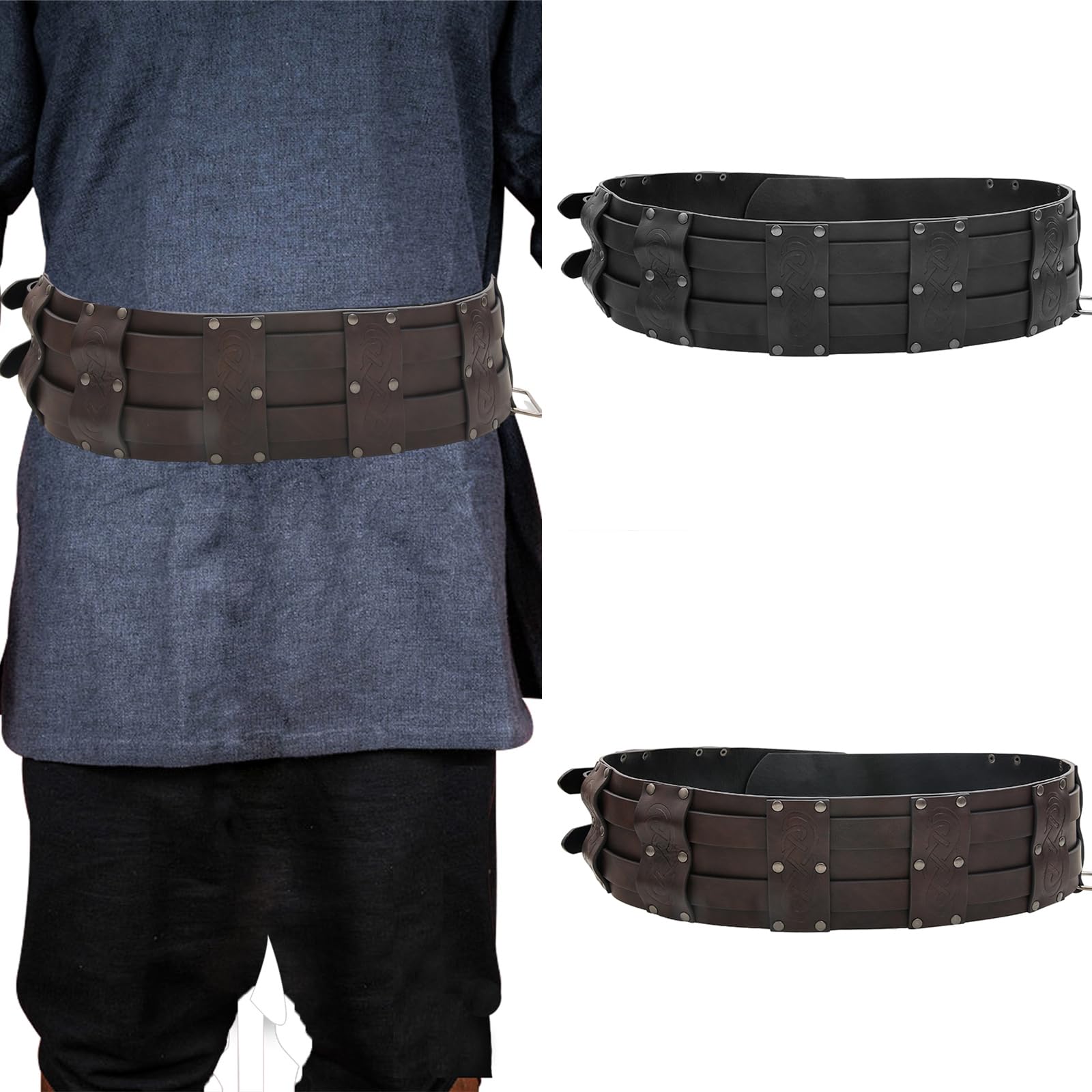 hokojix Middle Ages Waistband for Costume Parties Gatherings Cosplay Brown Belt Embossed Belt Brown Waistband