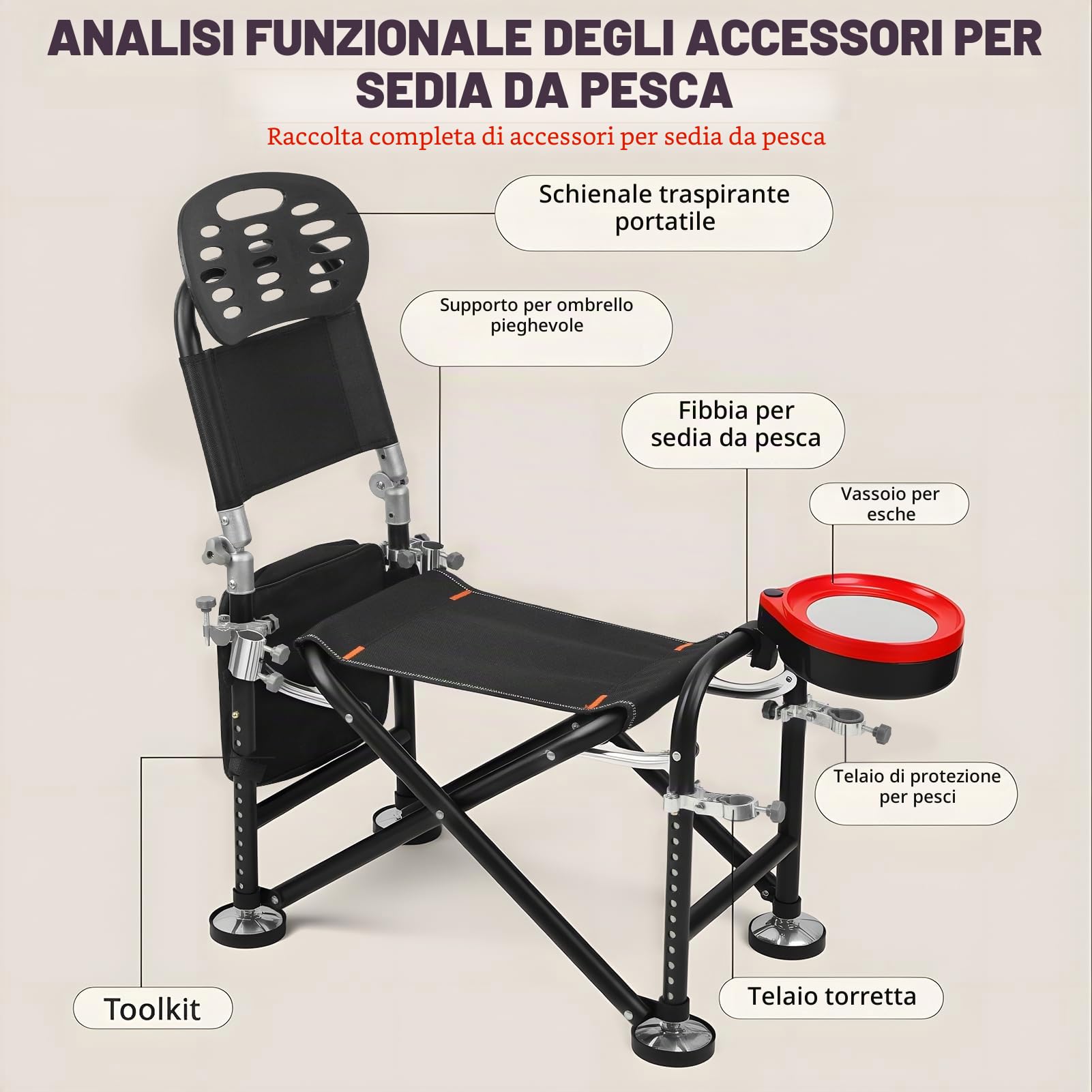 Sedia da pesca con supporto per canna, sedia regolabile da pesca sul ghiaccio con schienale, sedie da campeggio pieghevoli, altezza 21 cm, supporta 150 kg, per escursionismo, pesca, spiaggia
