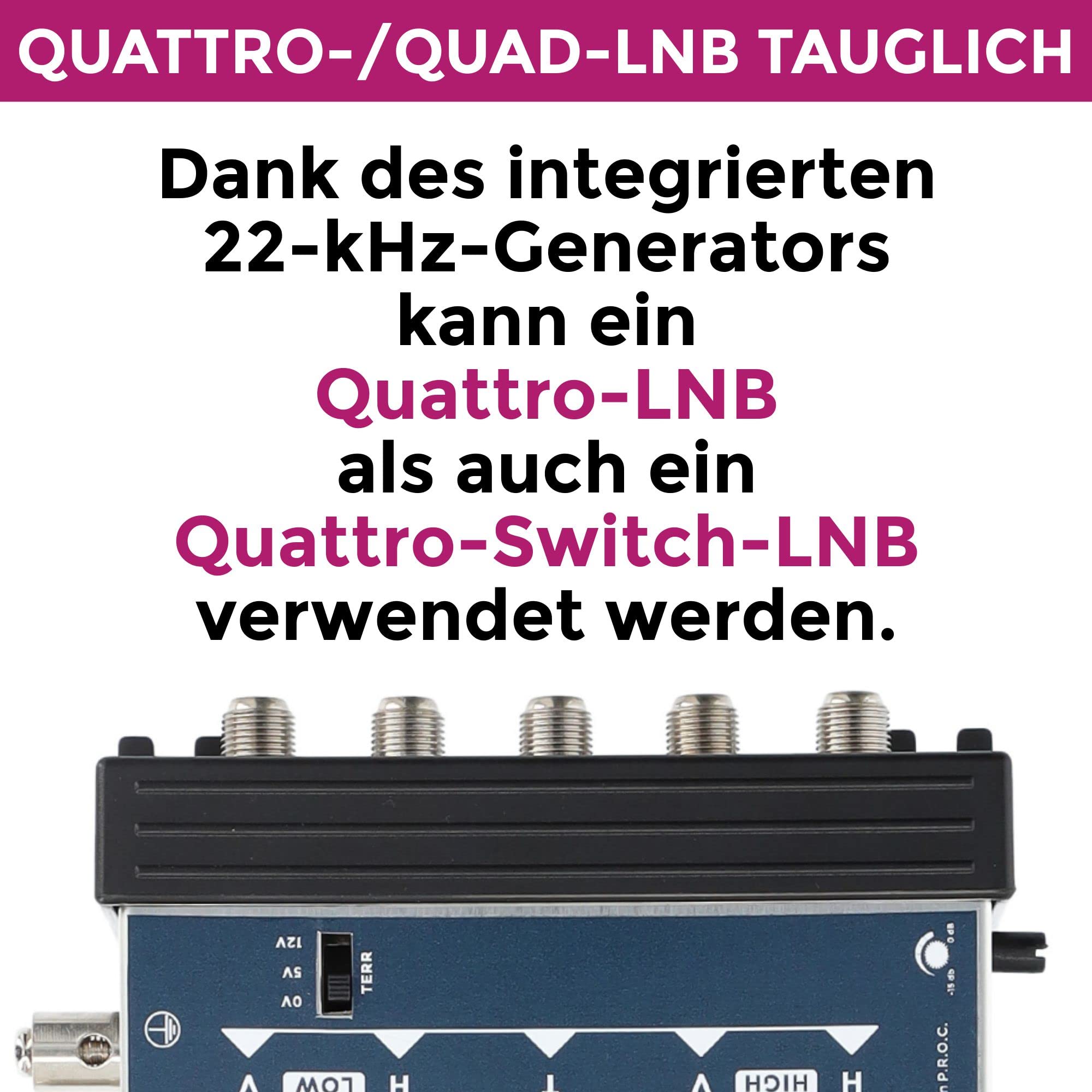 GSS Multiconmutador 5/12, 12 participantes, 1 satélite, incluye ayuda para enroscar, terrestre regulable, apto para Quattro y Quad LNB, 22 Khz, fuente de alimentación integrada, multiswitch,