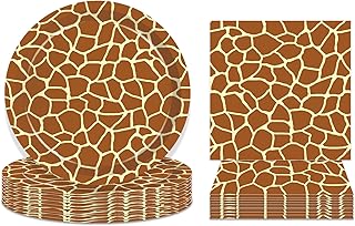 Giraffe Themed Party Supplies Giraffe pattern Dessert Plates and Napkins for 24 Guests 64 Pcs Wild Animal Theme Party Decor Disposable Tableware Set Giraffe Paper Plates Cake Plates Napkins