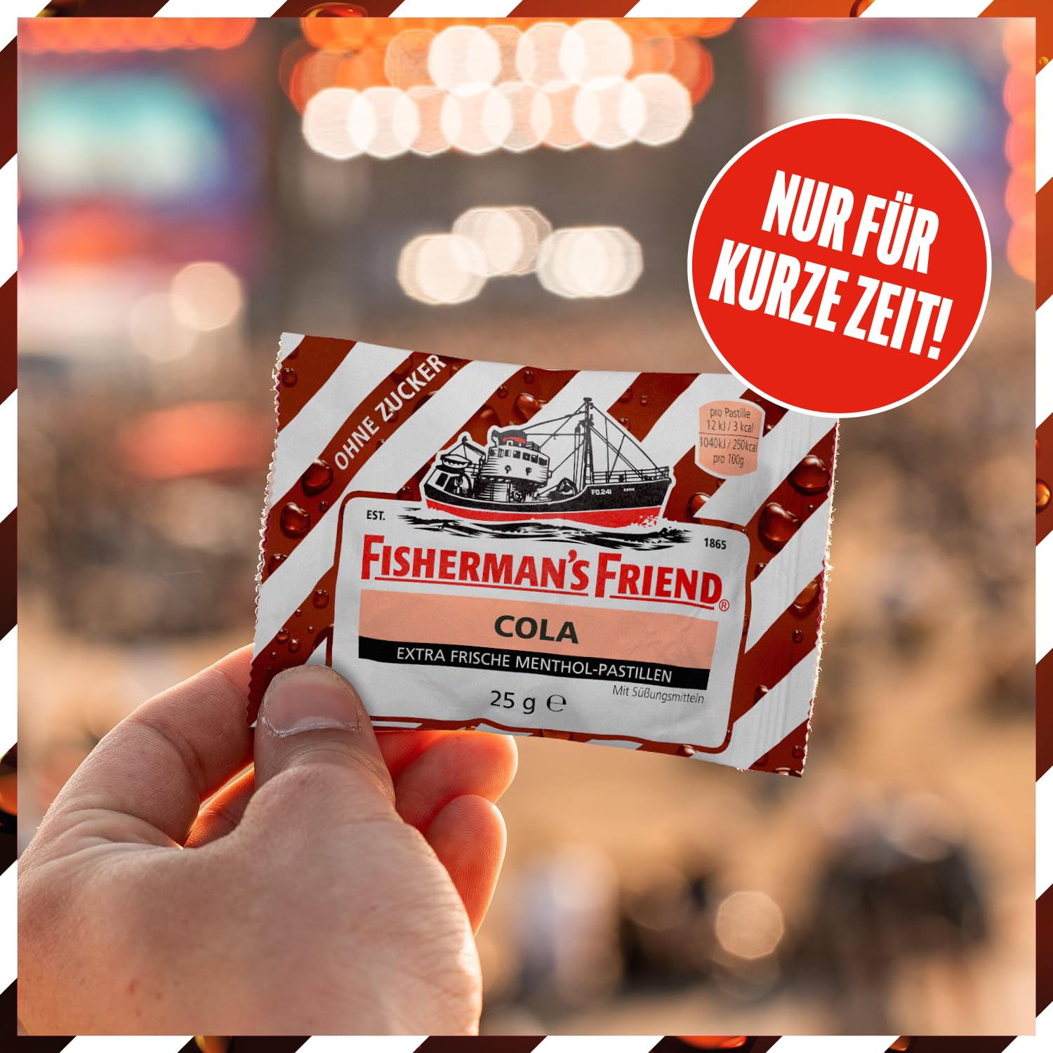 Fisherman's Friend Cola, 24er Vorratsbox, Exklusive Sorte mit Menthol Geschmack, zuckerfrei und vegan, Cola-Bonbons für frischen Atem, 24 x 25g
