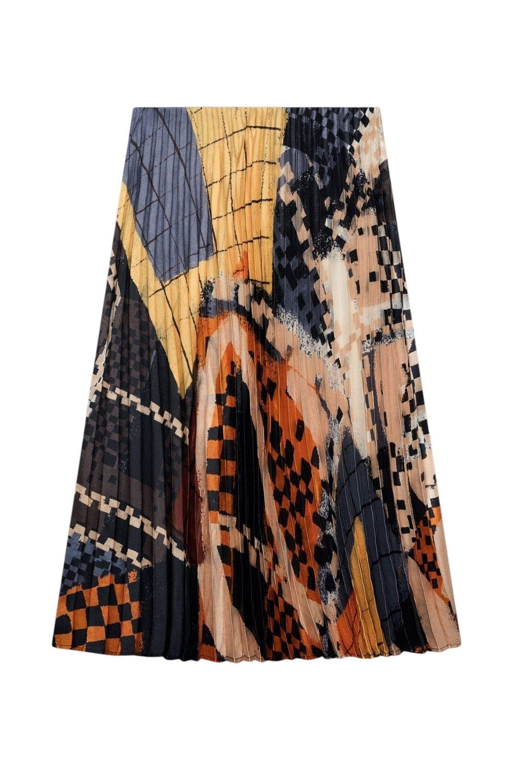Gonna Plissettata con Fantasia Astratta Multicolore