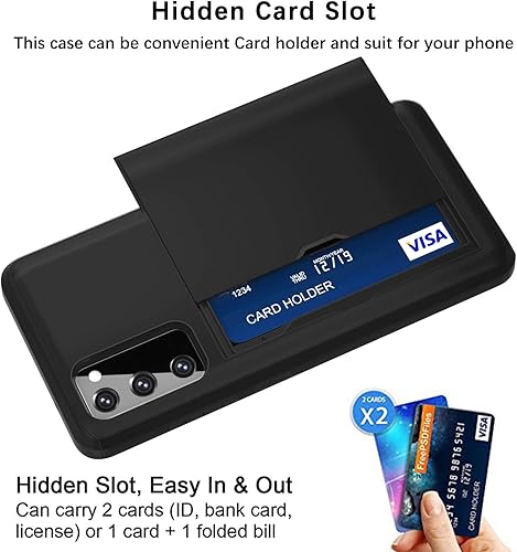 Miniatura 2 de Jiunai Funda para Samsung Galaxy S20 FE, tarjetero para 2 tarjetas CC IDs, bolsillo trasero deslizante, funda protectora de goma de doble capa