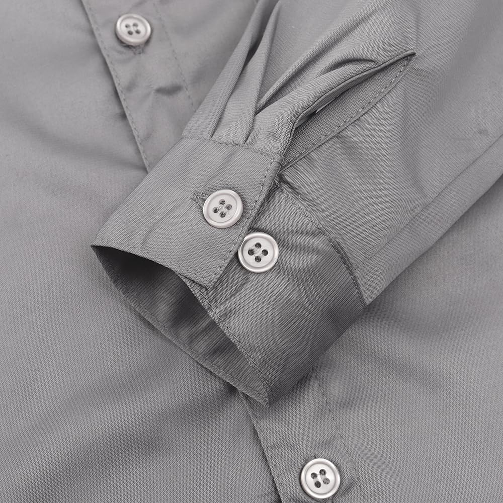 Spring&Gege Camisa de vestir de satén de manga larga para niños, sin arrugas, lisa, formal, con botones