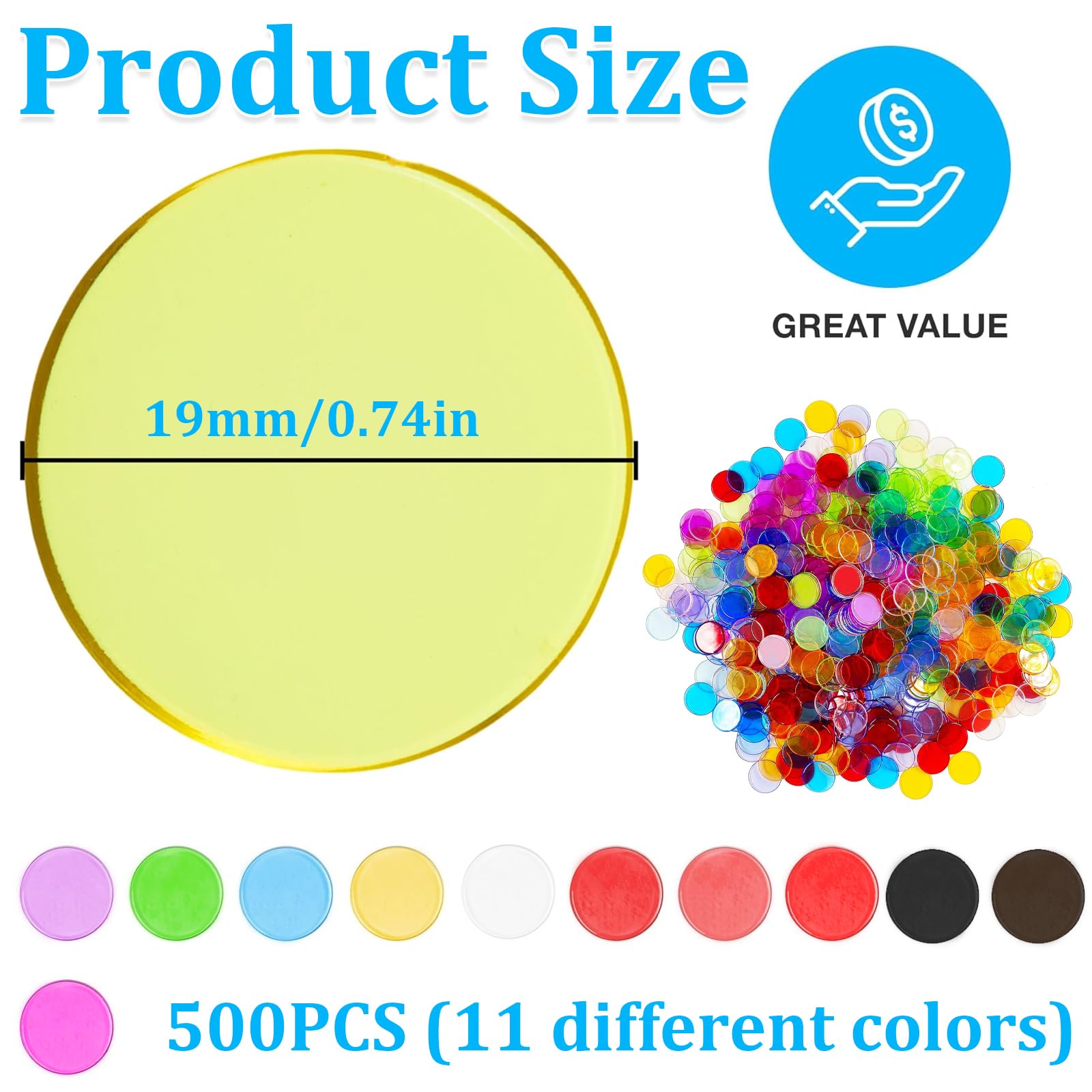 Jetons Loto Méga Pack 500 Multicolores Transparents