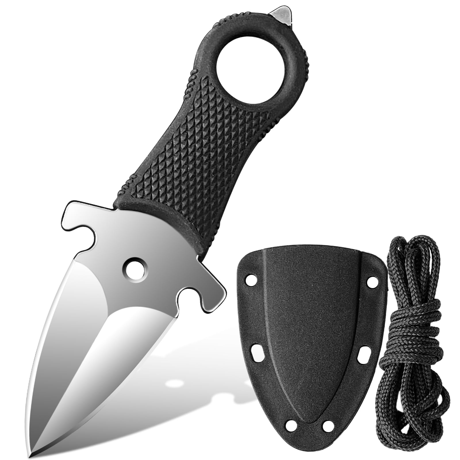 Small Double Edge Knife Fixed Blade Neck Knife with Sheath, EDC Full Tang Knives, Gift for Outdoor Camping Hunting Backpackers Hiking Enthusiasts