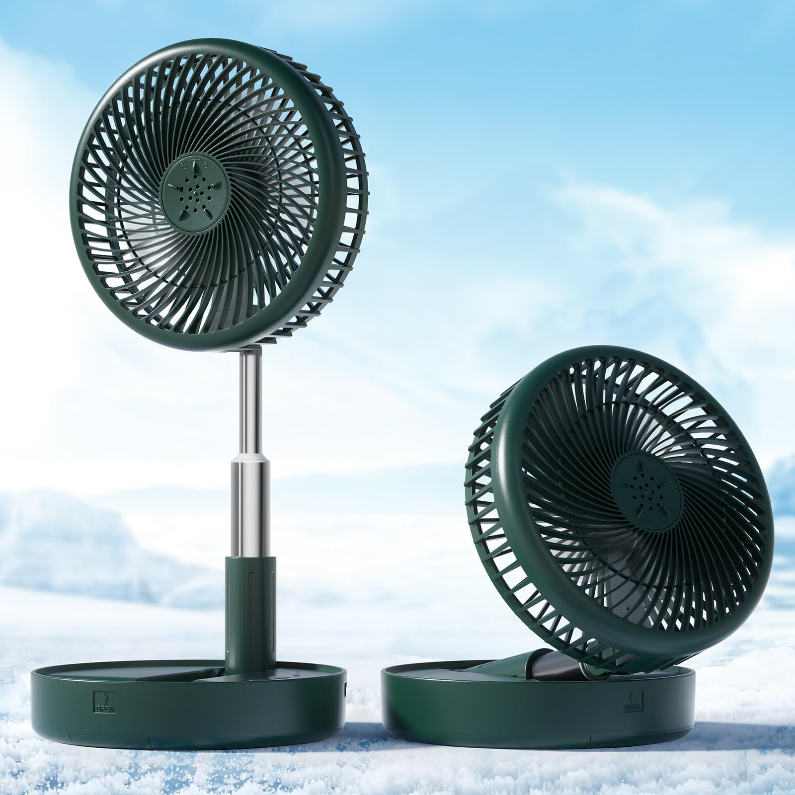 Ventilatore ricaricabile portatile, 7200mAh a batteria con telecomando | Ventilatore da tavolo pieghevole, 6-21 ore, 4 velocità, per viaggi, campeggio, crociera, camera da letto, verde, 19,6 cm