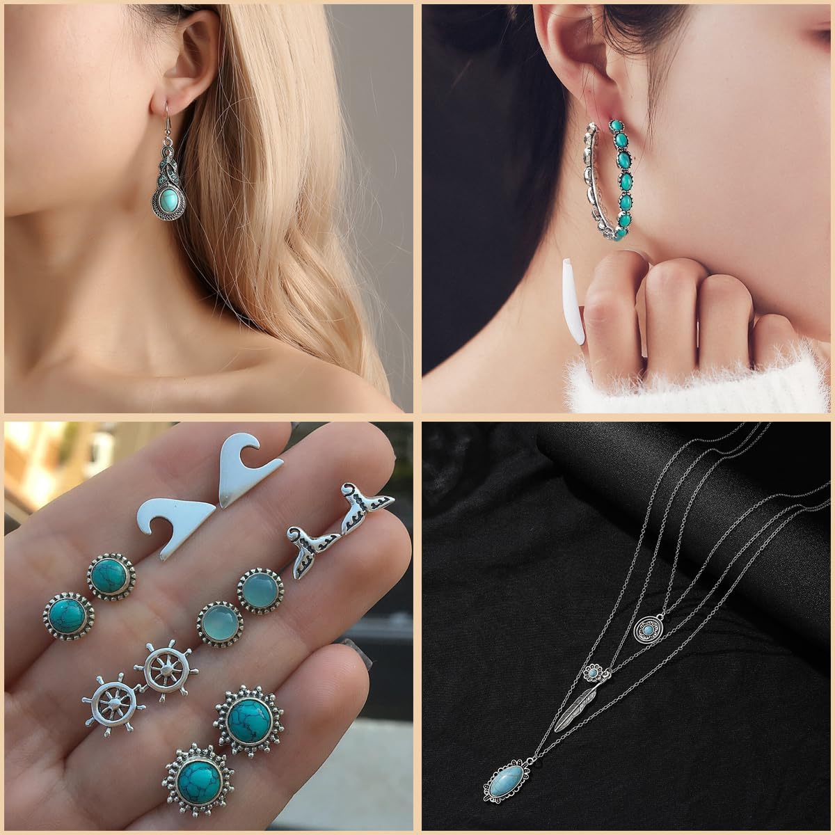 Western Turquoise Jewelry for Women Beach Jewelry Necklaces Accessories Set Cowgirl Country Cowboy - Image 5