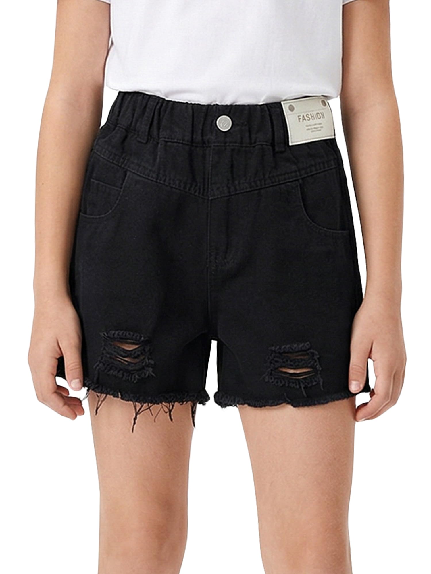 Happy Cherry Short en jean Y2K pour filles - Style décontracté - Avec poches - Pour l'été, la plage, les vacances - Taille élastique - Jambe large - 5-13 ans