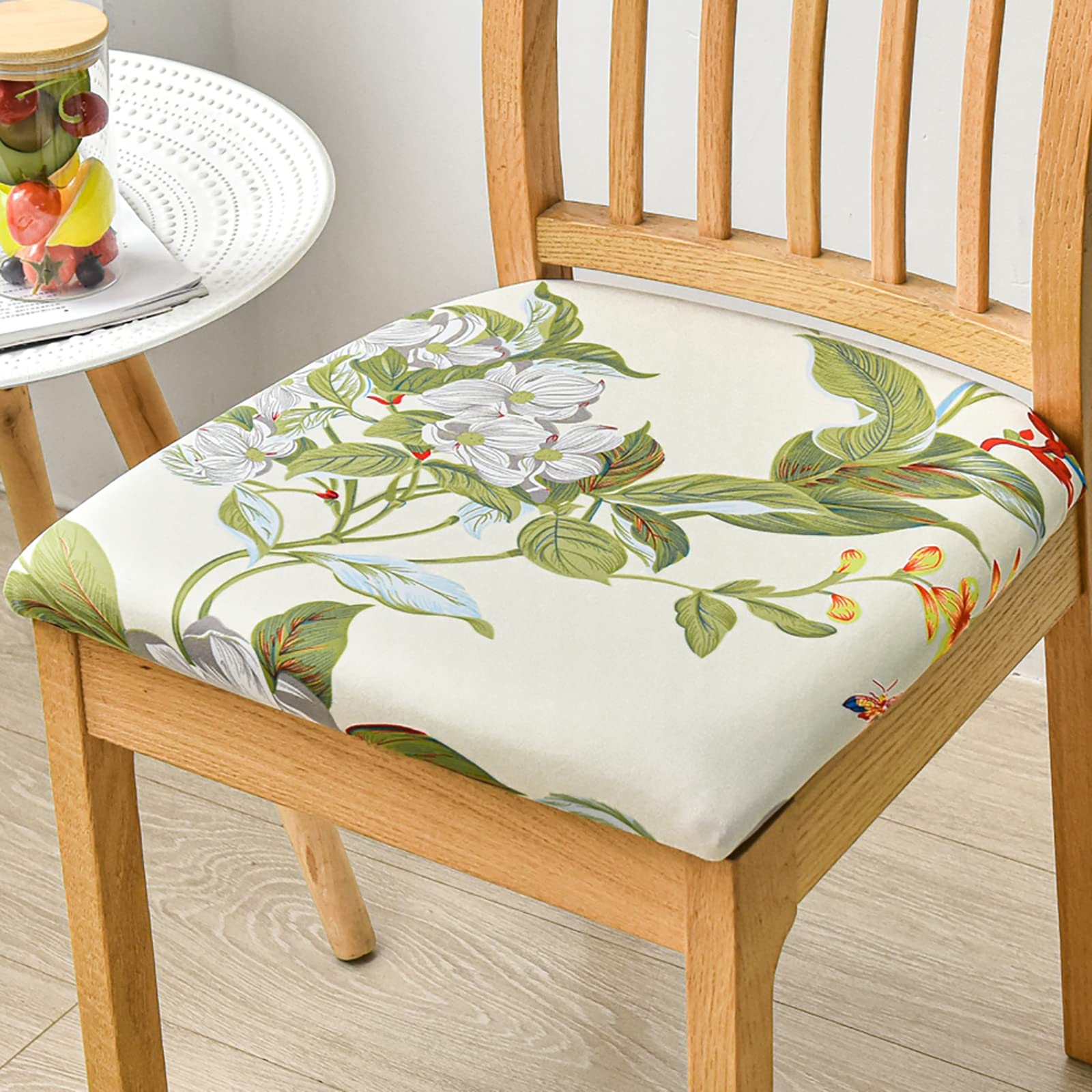 printing Stretch Chair Seat Covers for Dining Room, 2 Pieces Spandex Dining Chair Seat Protector Cover with Elastic Bottom Universal Chair Slipcovers for Dining room hotel -D-Set of 2