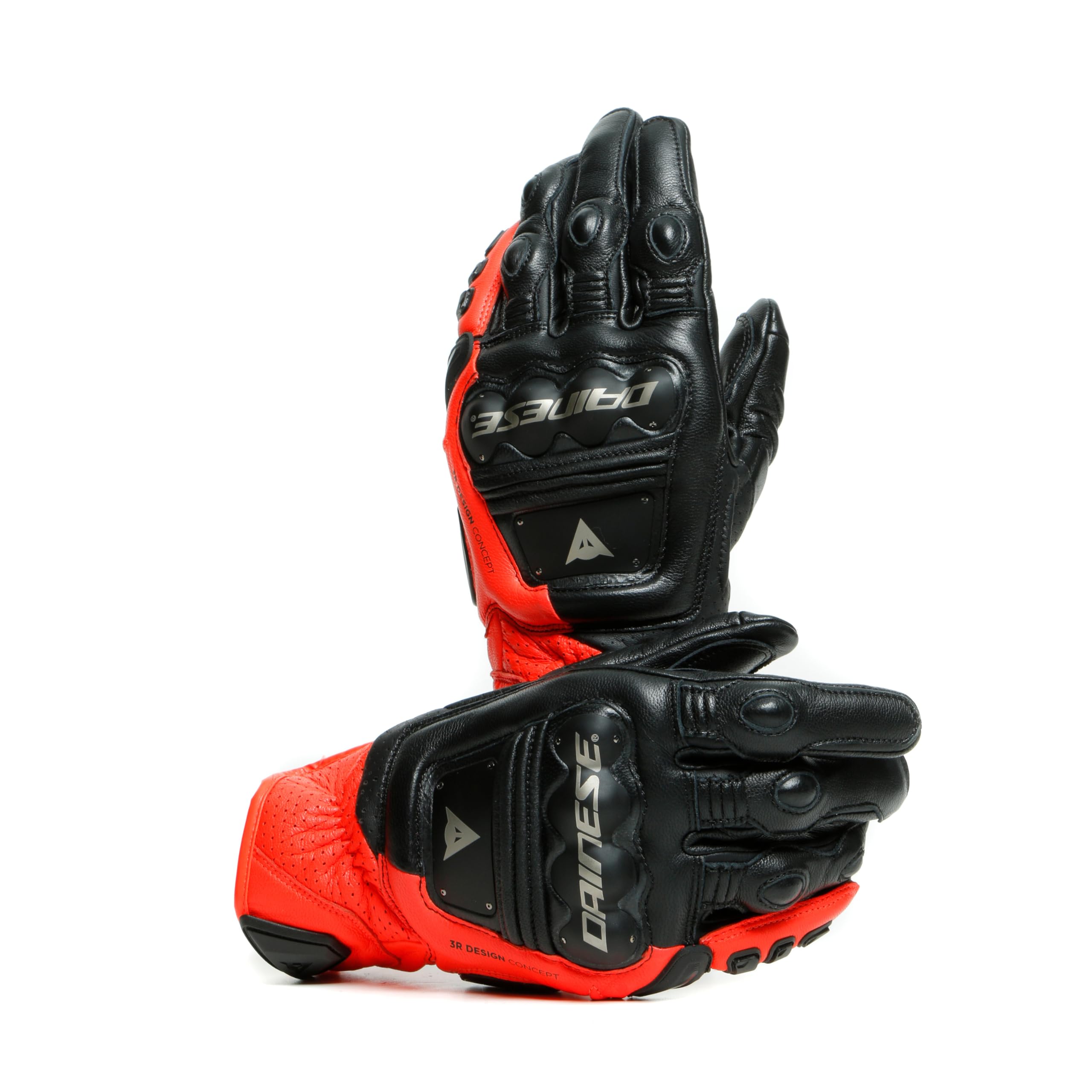 Dainese - 4-Stroke 2 Gloves, Guante de Moto Corto, Guante de Moto de Cuero, Protectores de Nudillos, Hombre, Negro/Rojo Fluo, M