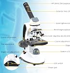 Compound Monocular Microscope, 40X-2000X Magnification, Dual LED Illumination, with 30 Prepared Slides & Phone Adapter, for Kids Students Adults Home School Lab