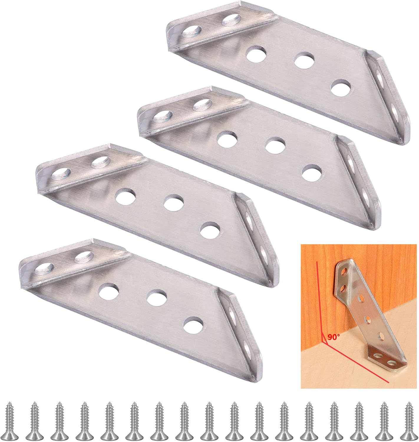 20Pcs Universal Stainless Steel Furniture Corner Connector with Screws 90-Degree Corner Shelf Angle Bracket Clamps for Wood Shelves Furniture Woodworking Shelf Supports (Silver, 65mm-20pcs)