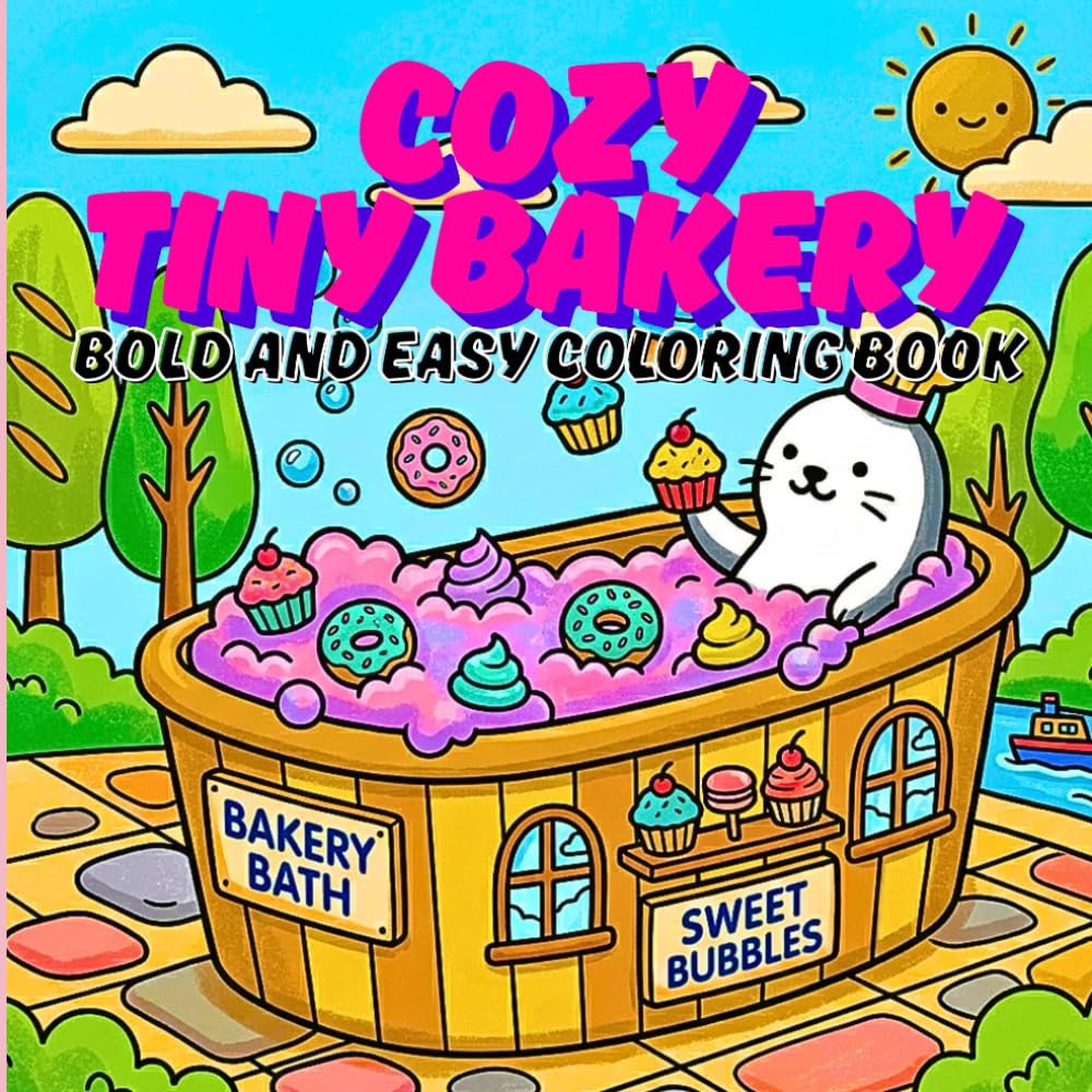 Cozy Tiny Bakery - A Bold & Easy Coloring Book: Whimsical Sweet Shops & Adorable Baking Scenes for Kids and Adults