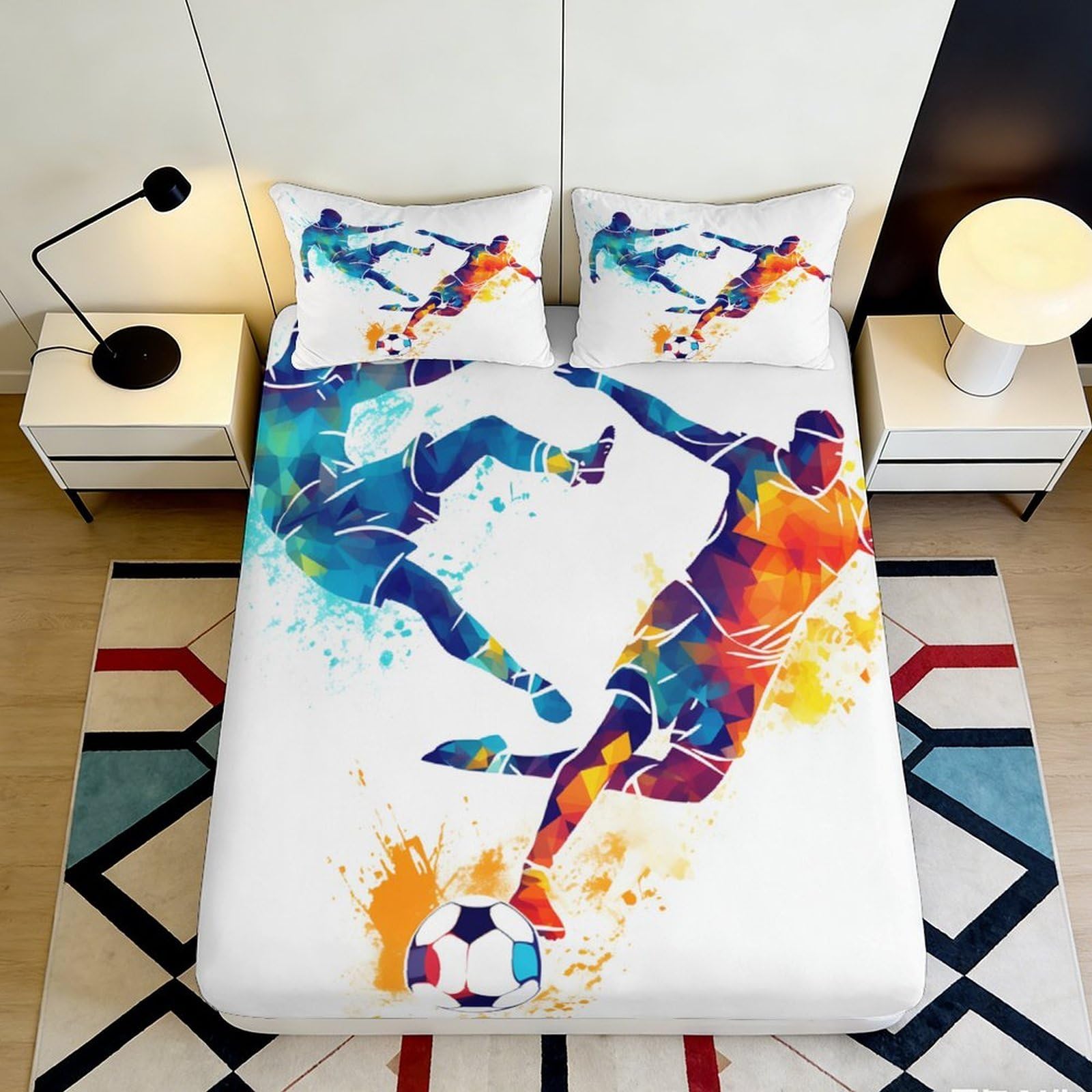3D Printed Colorful Football Fitted Sheet Microfiber Soft Bedroom Decor Youth Abstract Soccer Mattress Cover 90x200x25cm