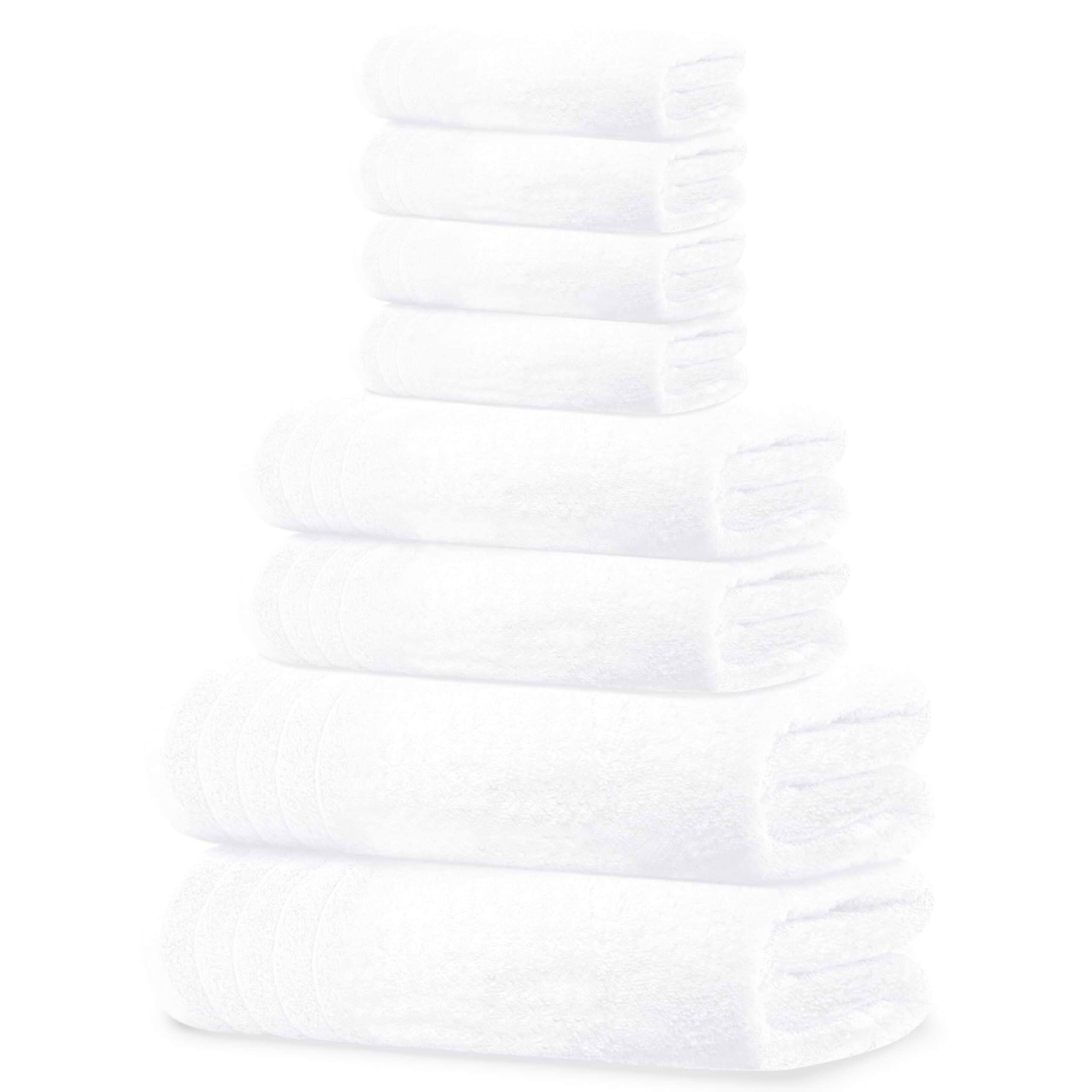 Tens Towels 8 Piece Towel Set, 2 XL Bath, 2 Hand, 4 Washcloth, White 100% Cotton, Lighter Weight, Quicker to Dry, Super Absorbent, Perfect for Bathroom