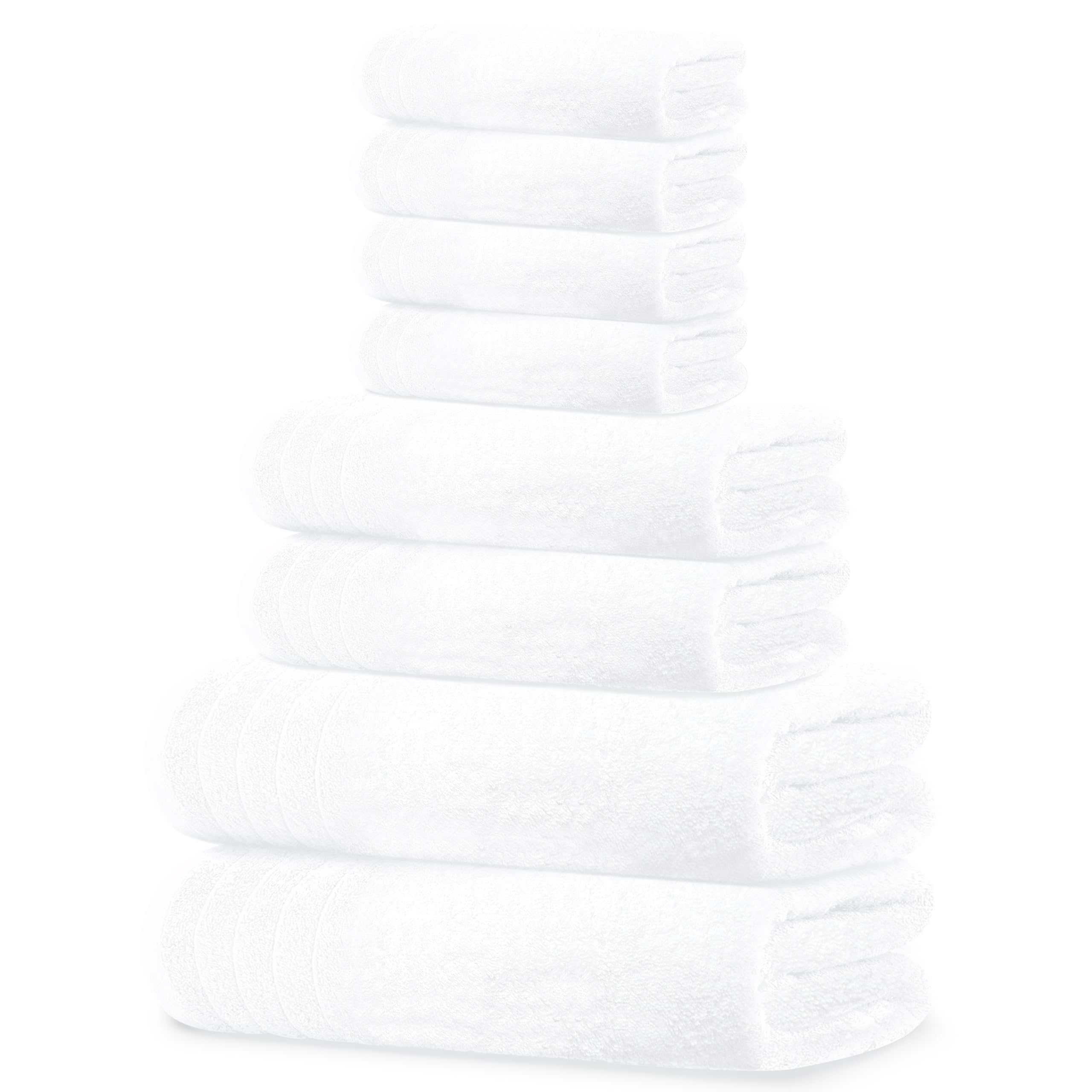 Tens Towels Pack of 8 Towels Set, 2 Extra Large Bath, 2 Hand, 4 Washcloths, 100% Cotton, Lighter Weight, Quicker to Dry, Super Absorbent, Perfect for