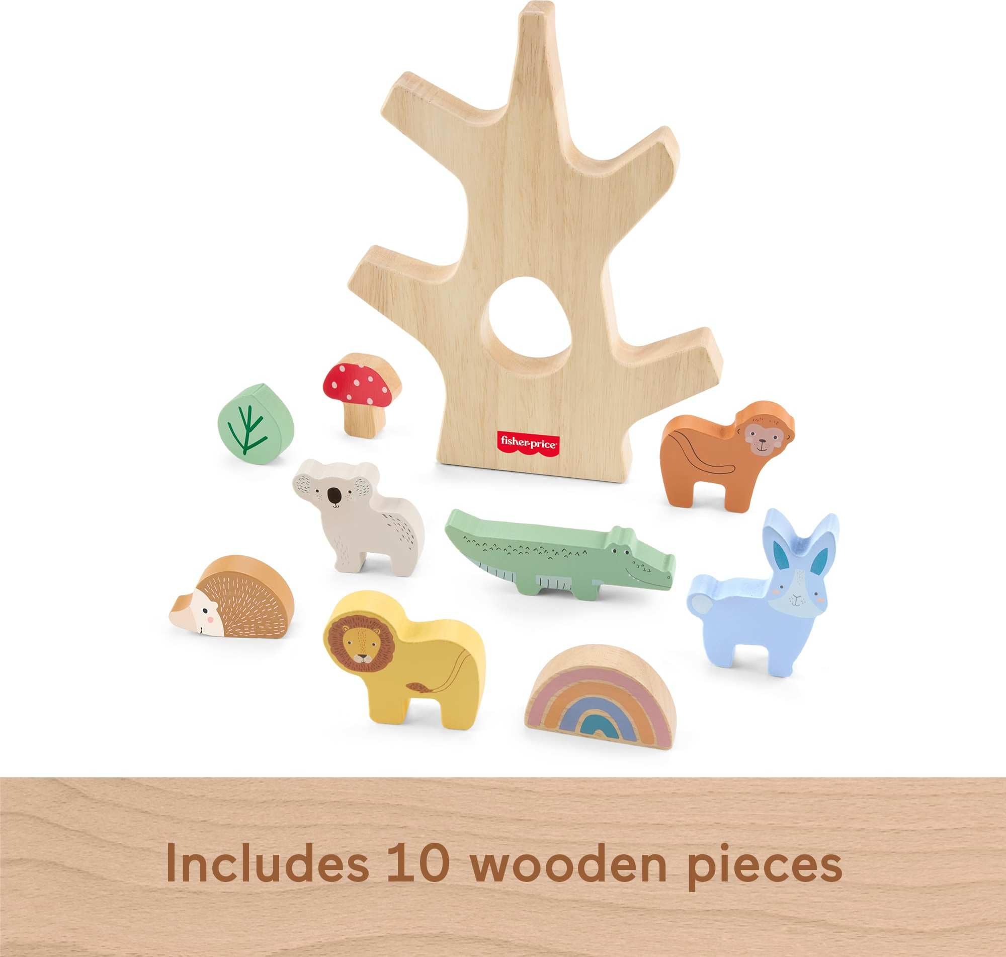 Fisher-Price Wood Stacking Toy Balance Tree, 10 Wooden Pieces for Developmental Play Preschool Kids Ages 3+ Years