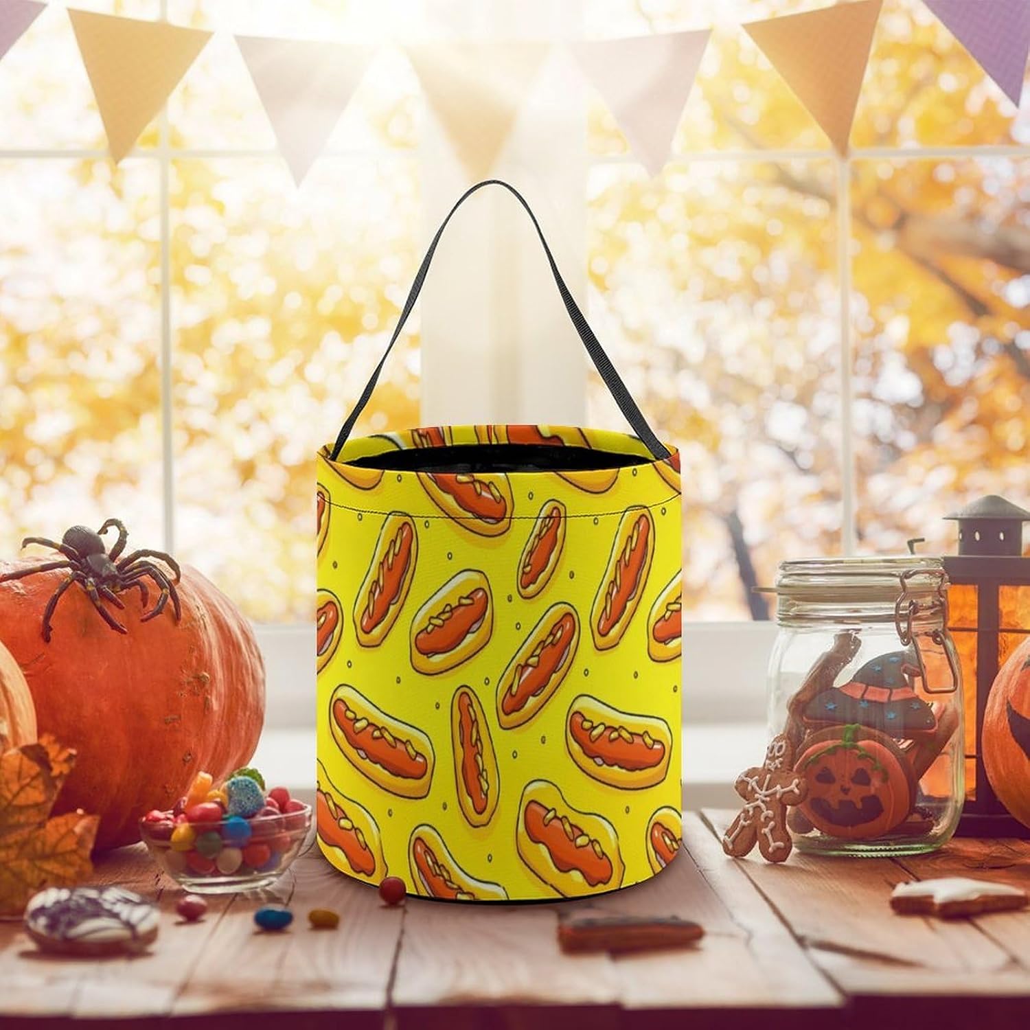 Hot Dog Halloween Treat Bag Reusable Candy Basket Tote Goody Bags Gift Party